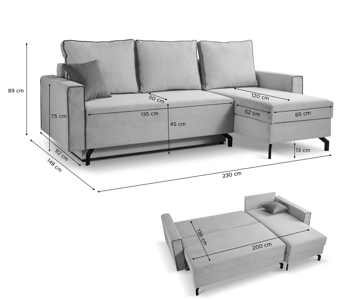 Ecksofa Marti Hellgrau mit Schlaffunktion - Hellgrau/Schwarz, Basics, Holz/Textil (230/148cm) - MID.YOU