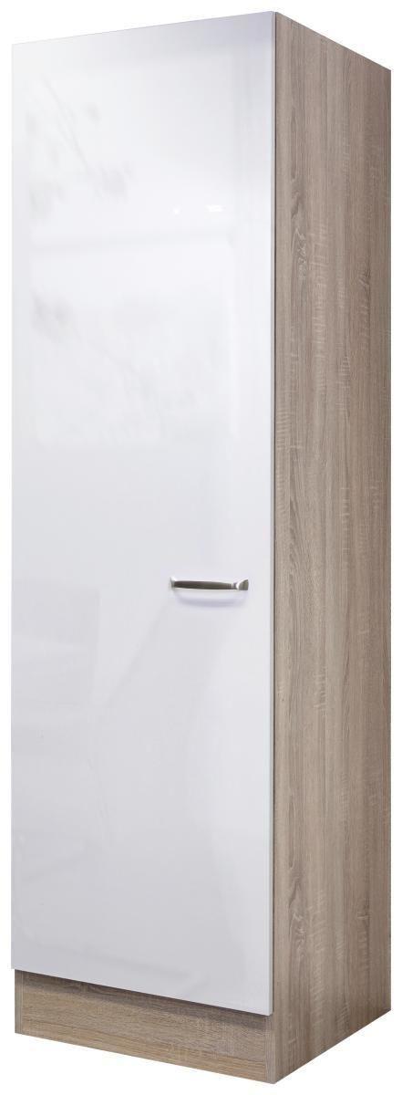Geschirrschrank Weiß Hochglanz/Eiche - Edelstahlfarben/Weiß Hochglanz, MODERN, Holzwerkstoff/Metall (50/200/57cm) - FlexWell