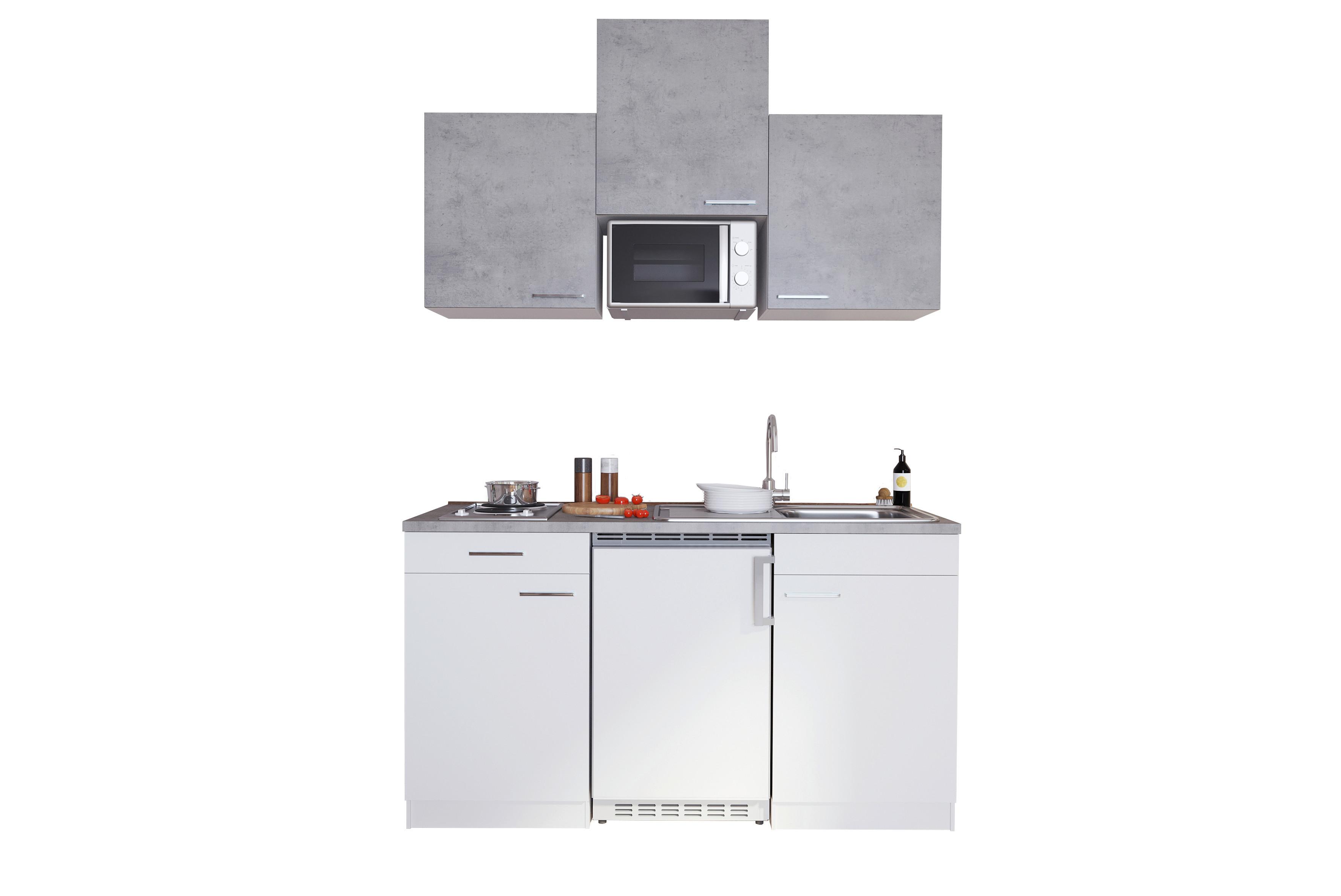 Miniküche mit Kühlschrank und Mikrowelle B: 150 cm Grau/Weiß - Alufarben/Weiß, KONVENTIONELL, Holzwerkstoff/Kunststoff (150cm) - Respekta