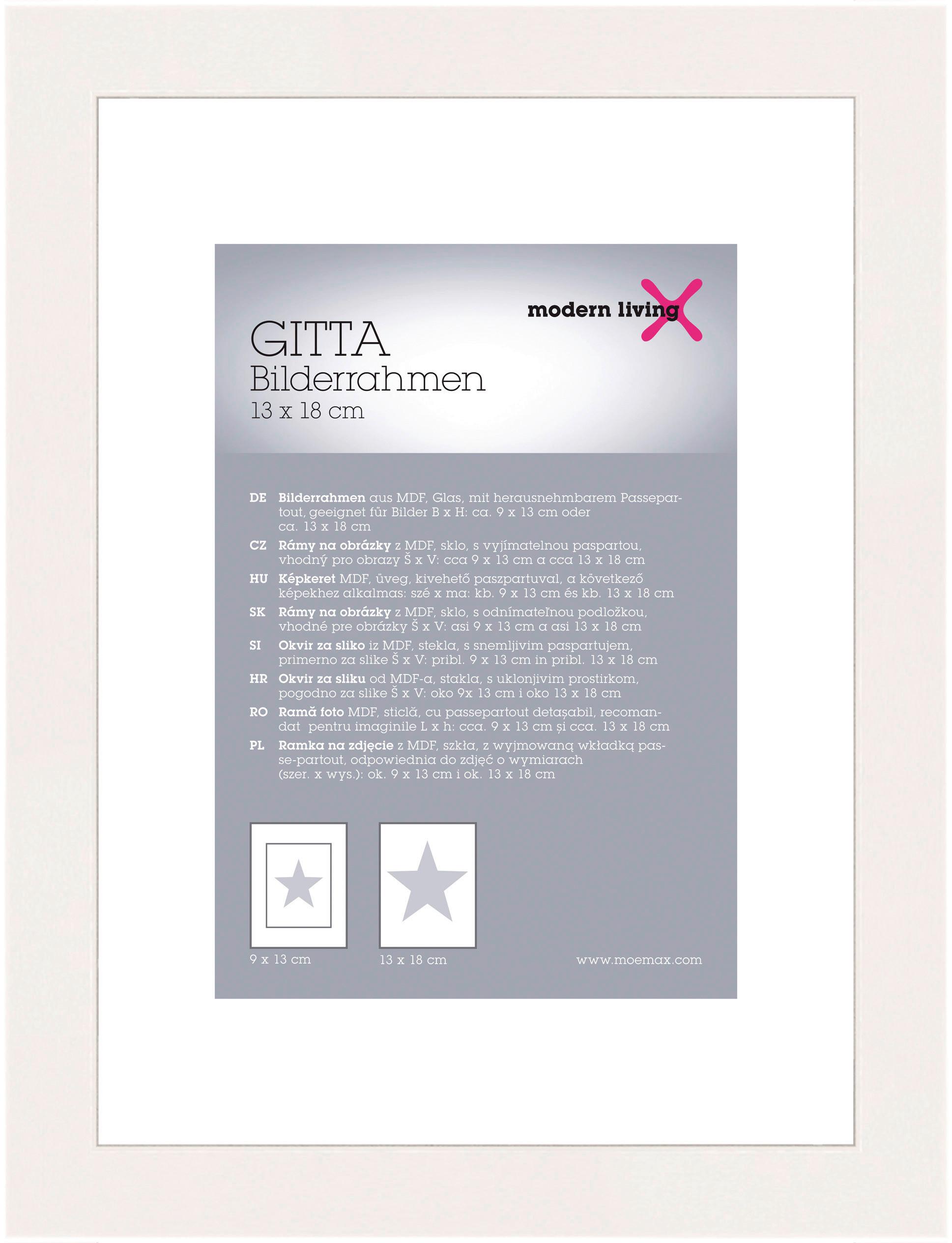 Képkeret Kb. 13x18cm Gitta - fehér, Modern, faalapú anyag/Üveg (13/18cm) - Modern Living