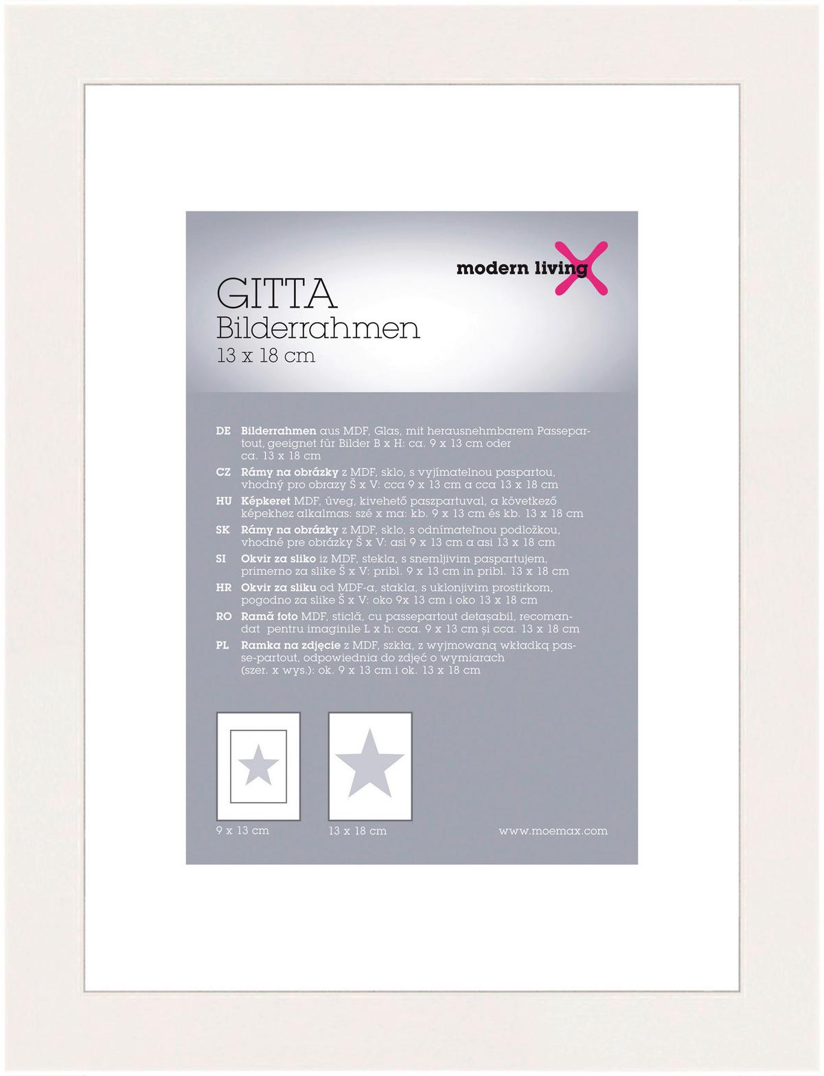 Bilderrahmen Gitta ca. 13x18cm - Weiß, MODERN, Glas/Holzwerkstoff (13/18cm) - Modern Living