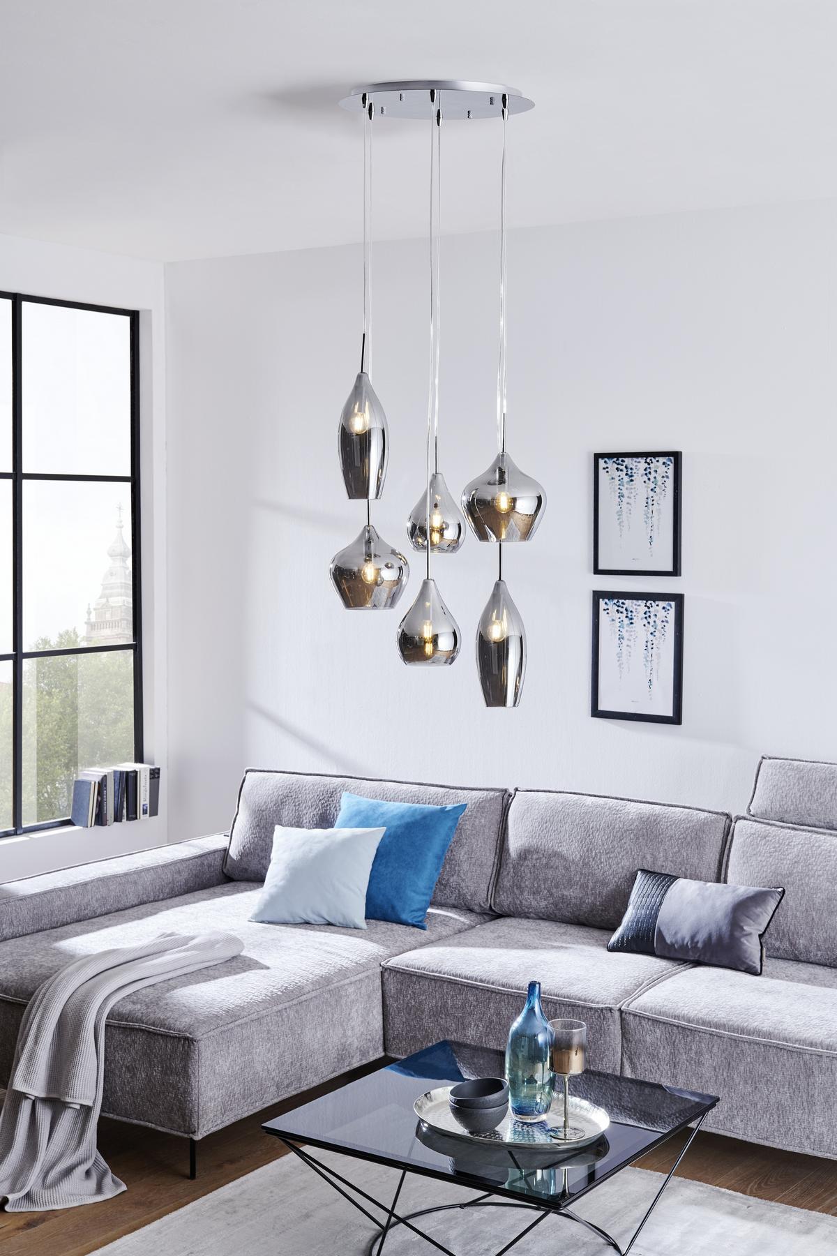 LAMPA WISZĄCA TRONDHEIM - szary, Trend, metal/szkło (60/30-135cm) - Dieter Knoll