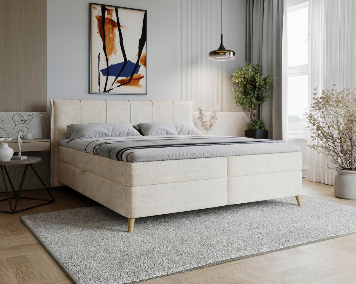 Boxbett Veloria Beige ca. 180x200cm - Beige/Schwarz, KONVENTIONELL, Textil/Metall (180/200cm) - Based