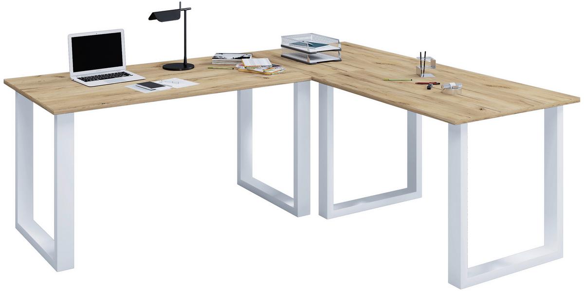 ECKSCHREIBTISCH LONA - Honigeiche/Silberfarben, Design, Holzwerkstoff/Metall (160/160/76cm) - MID.YOU