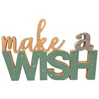 Dekoschriftzug Make a Wish Grün/Naturfarben - Naturfarben/Grün, KONVENTIONELL, Holzwerkstoff (25/16,5/1,5cm) - Mömax