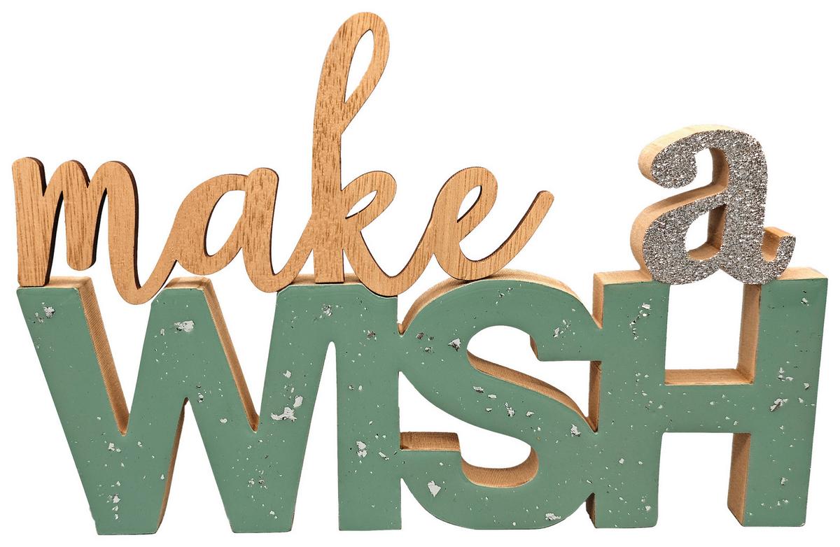 Dekoschriftzug Make a Wish Grün/Naturfarben - Naturfarben/Grün, KONVENTIONELL, Holzwerkstoff (25/16,5/1,5cm) - Mömax