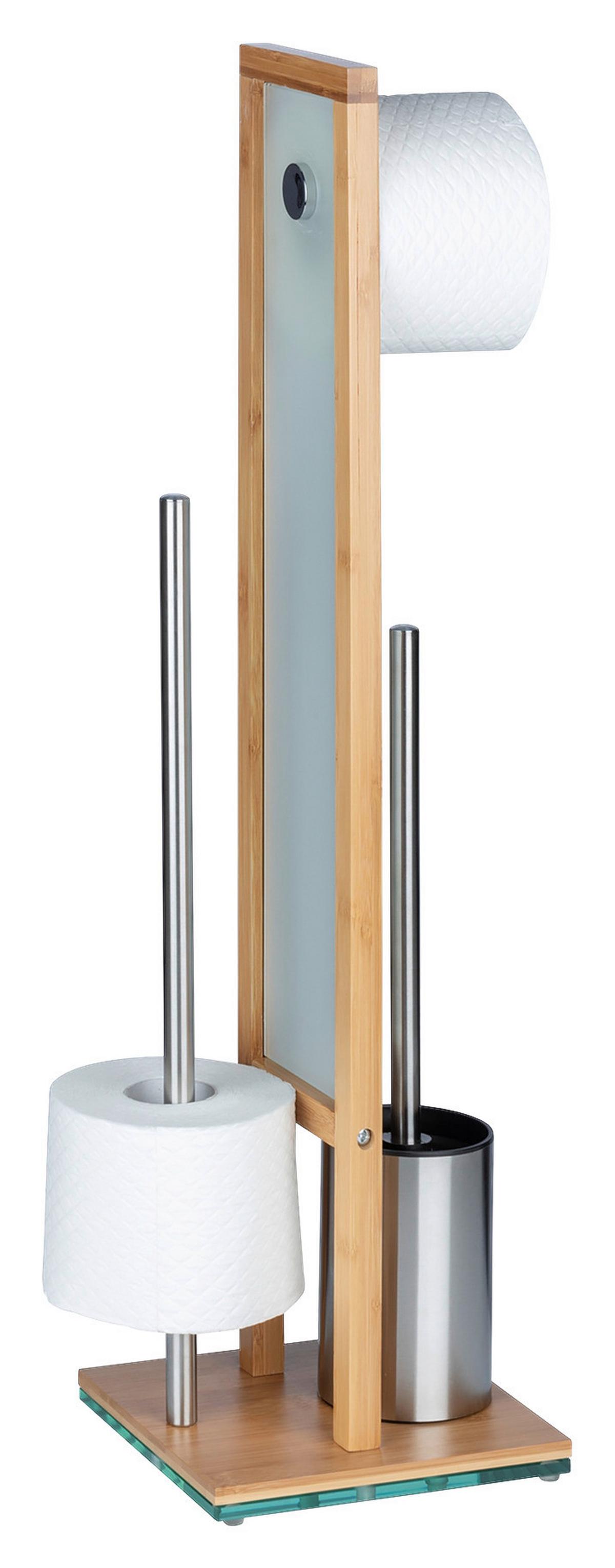 KOMPLET DO WC RIVALTA -SB- - biały/kolor chromowy, Basics, tworzywo sztuczne/drewno (23/70/18cm) - Wenko