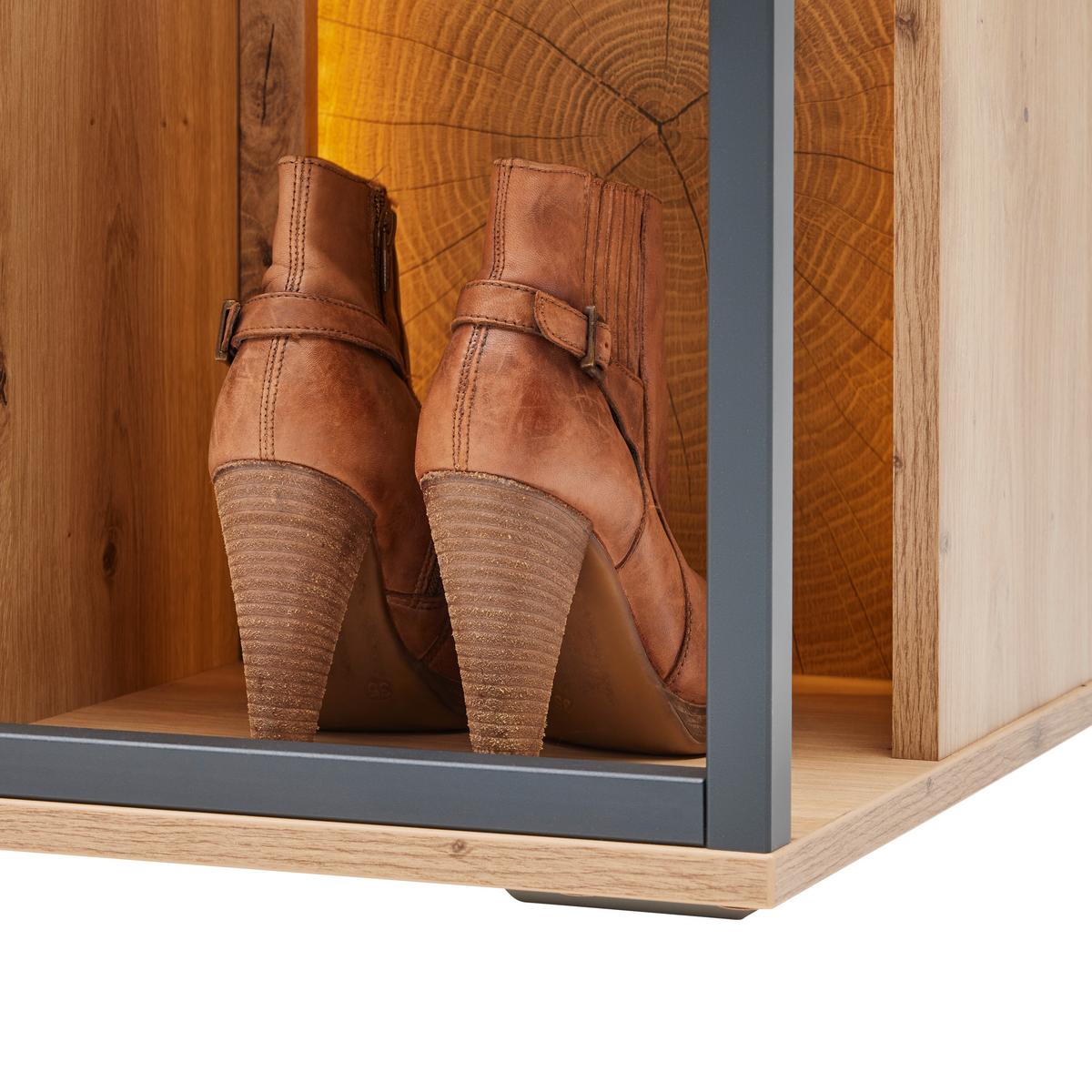 Garderobenbank Florenz Grau/Eiche Artisan - Schwarz/Eiche Artisan, Modern, Holzwerkstoff/Kunststoff (94/44,9/37,3cm) - Premium Living