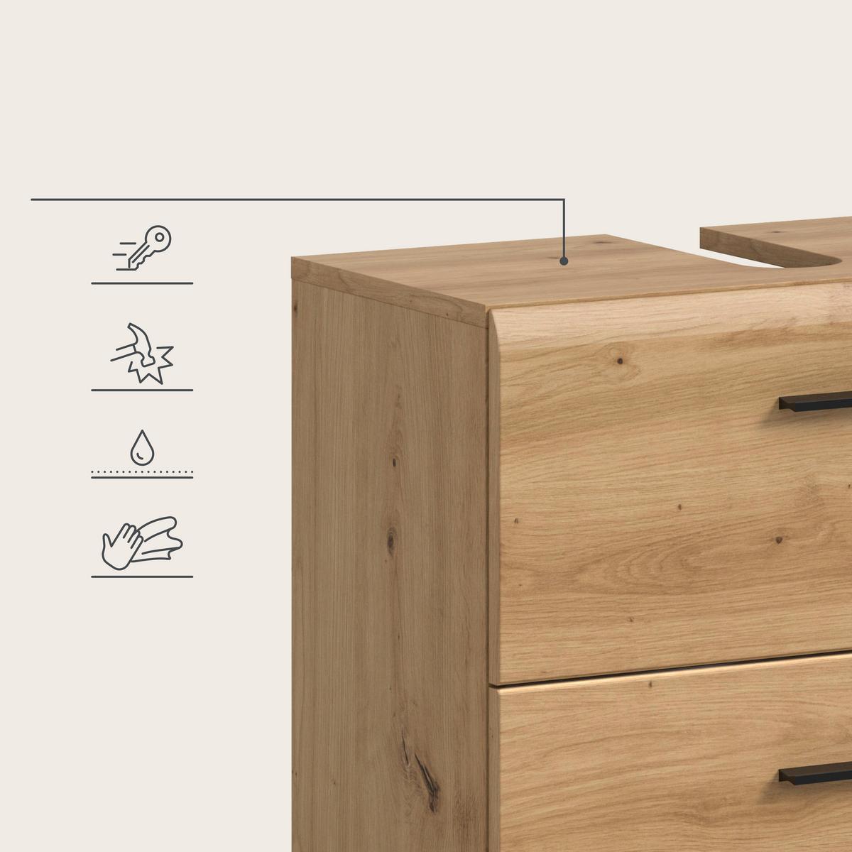 Waschbeckenunterschrank Ice Eiche Artisan - Schwarz/Eiche Artisan, Trend, Holzwerkstoff/Kunststoff (60/58/30cm) - MID.YOU
