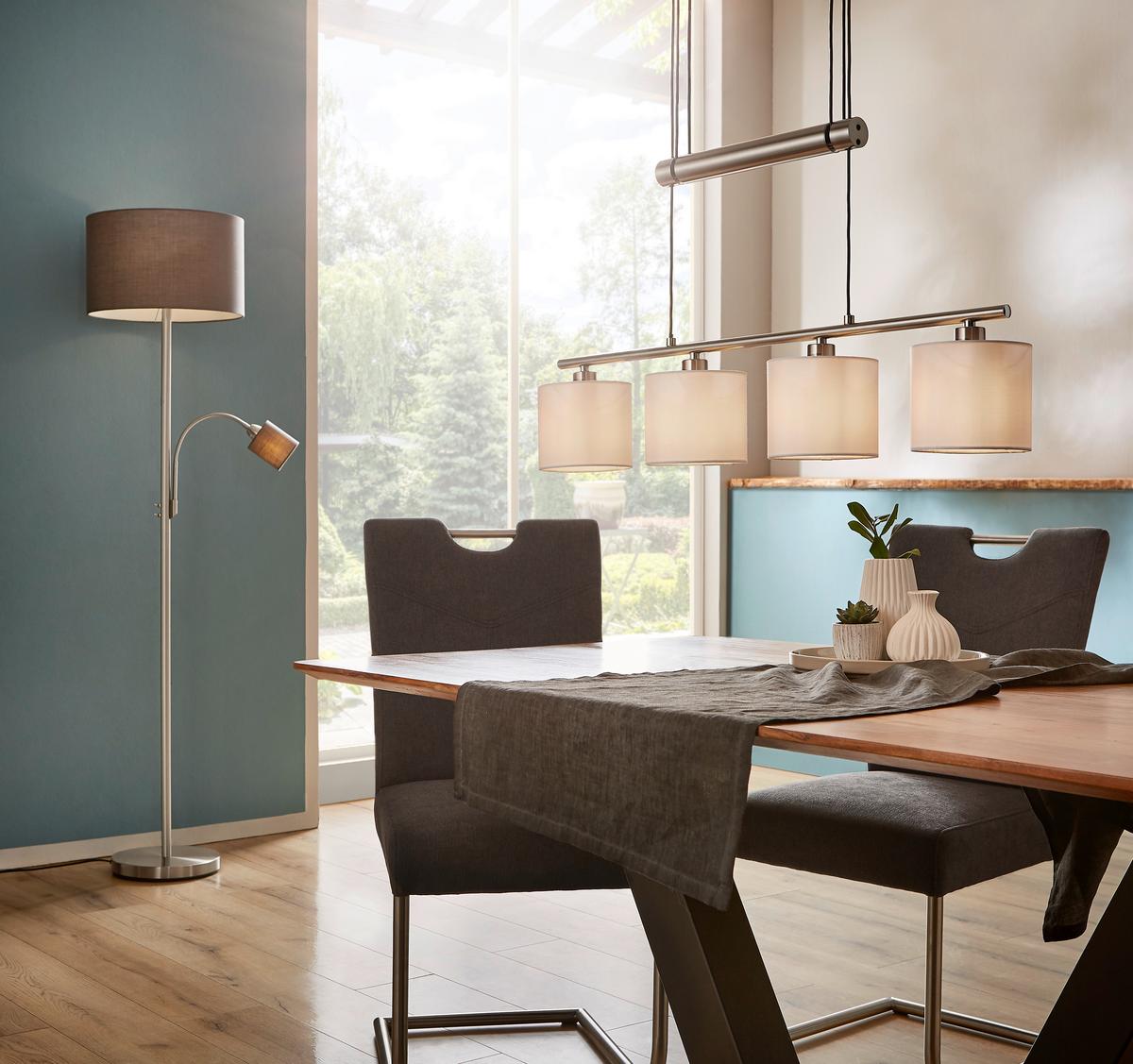 Stehleuchte Hotel in Grau/Nickelfarben max. 40/60 W - Grau/Nickelfarben, KONVENTIONELL, Textil/Metall (40/170cm) - Trio Leuchten