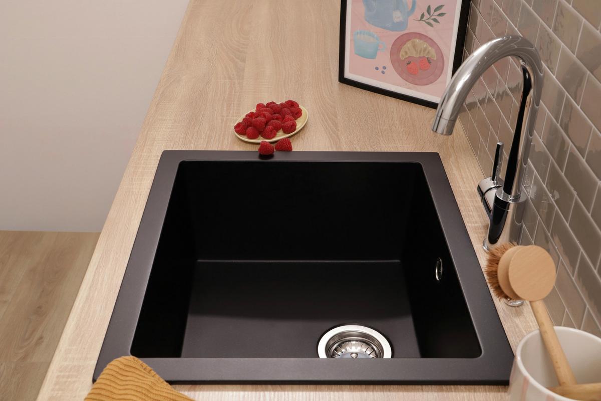 Spüle Nelson Schwarz - Schwarz, Trend, Stein (52/22/47cm) - Respekta