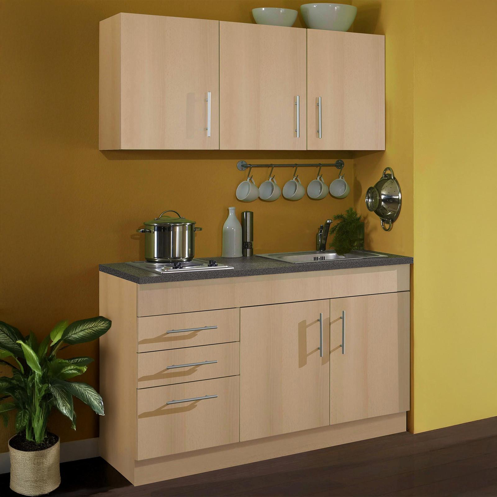 Miniküche Toronto B: ca. 120cm Buchefarben - Chromfarben/Buchefarben, MODERN, Holzwerkstoff/Metall (120cm) - Held