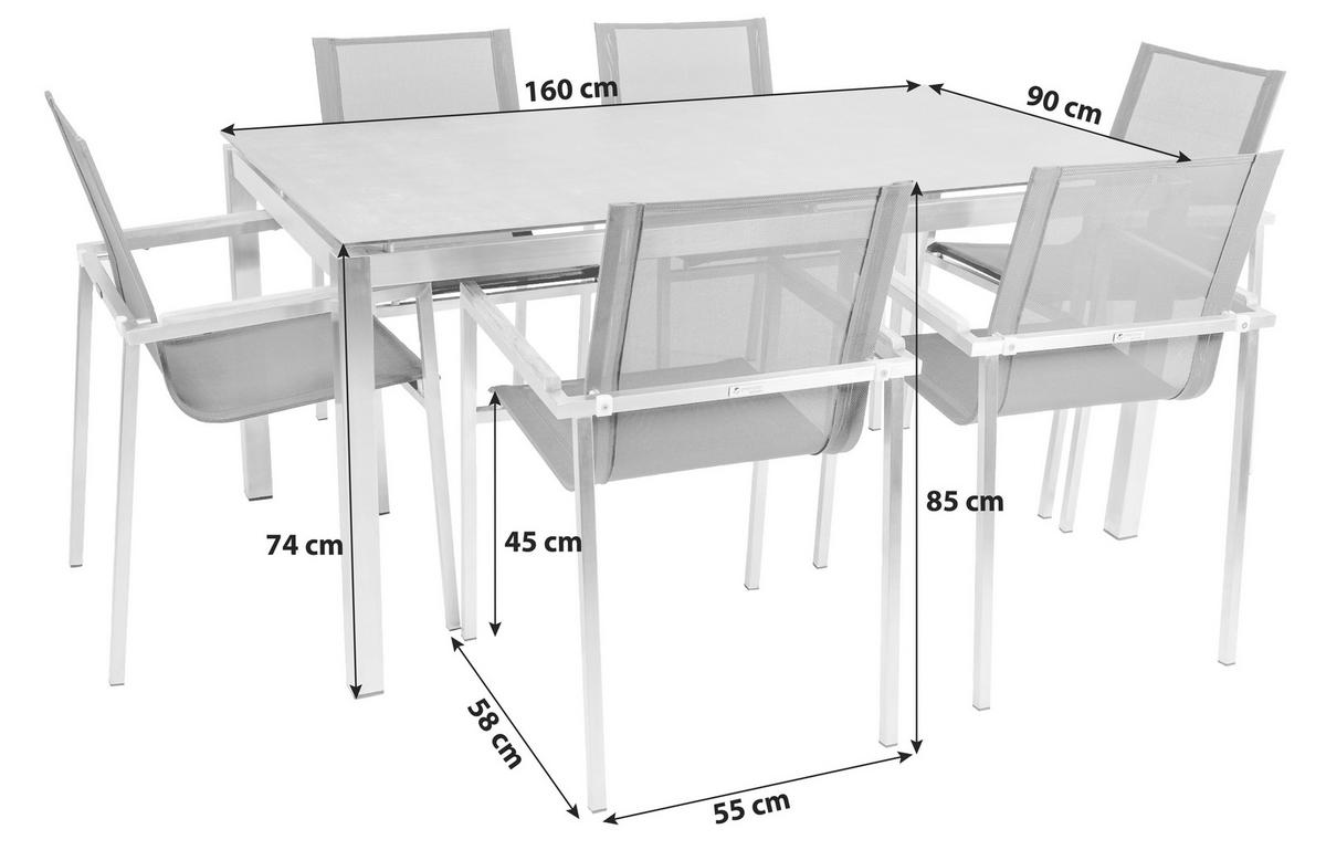 Dining-Loungeset Sydney Grau/Silberfarben - Silberfarben/Grau, Basics, Glas/Holz (160/74/90cm) - Gardenson