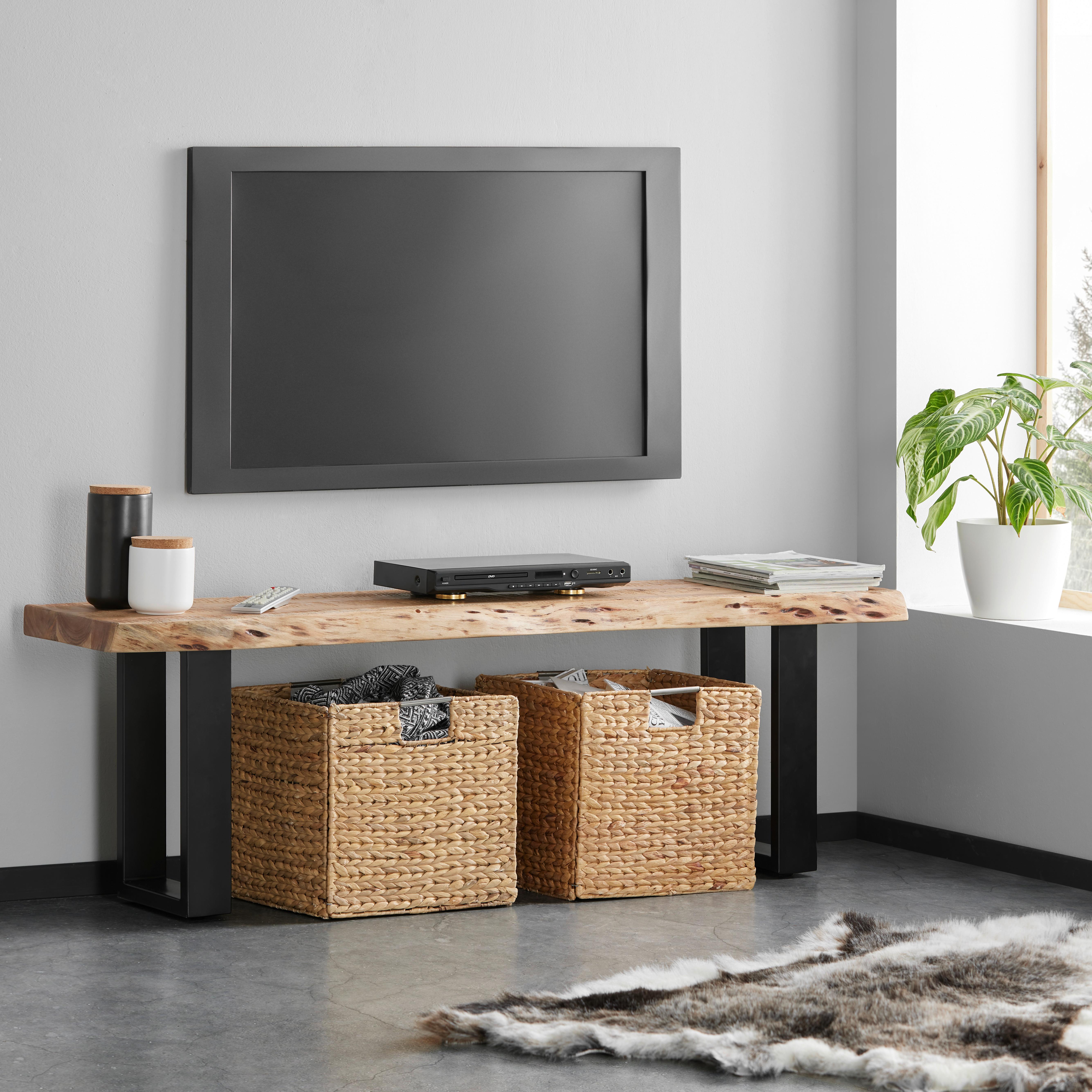 Mehrzweckbank aus Akazie massiv - Schwarz/Naturfarben, Lifestyle, Holz/Metall (140/40/35cm) - Premium Living