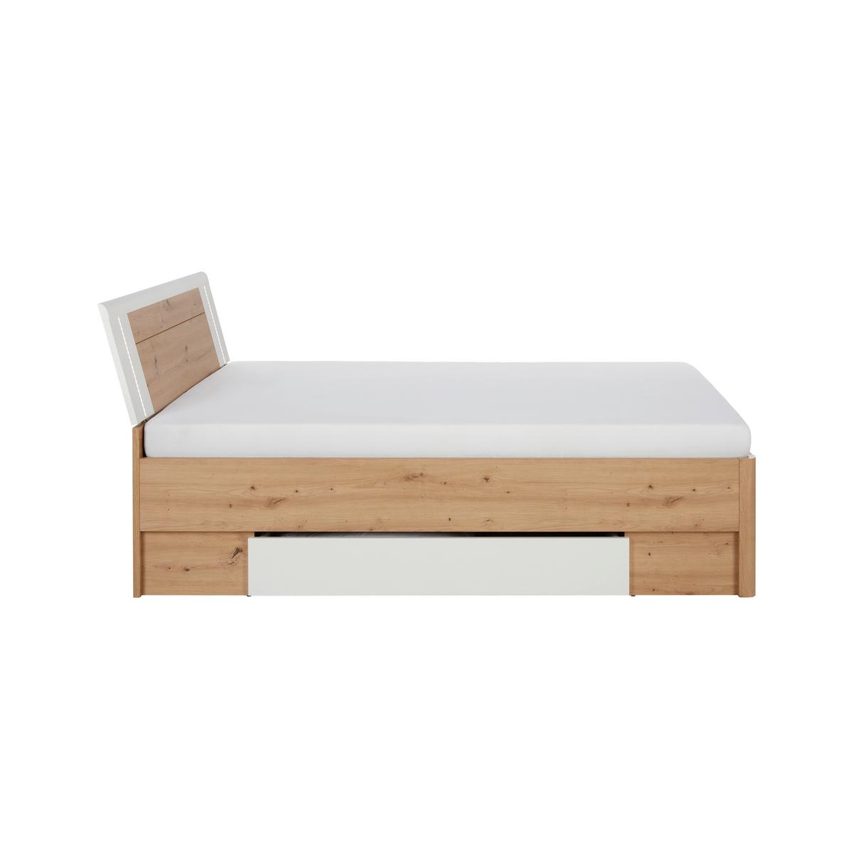 Stauraumbett in Weiß/Eiche Artisan - Weiß/Eiche Artisan, KONVENTIONELL, Holzwerkstoff (140/200cm) - Mömax