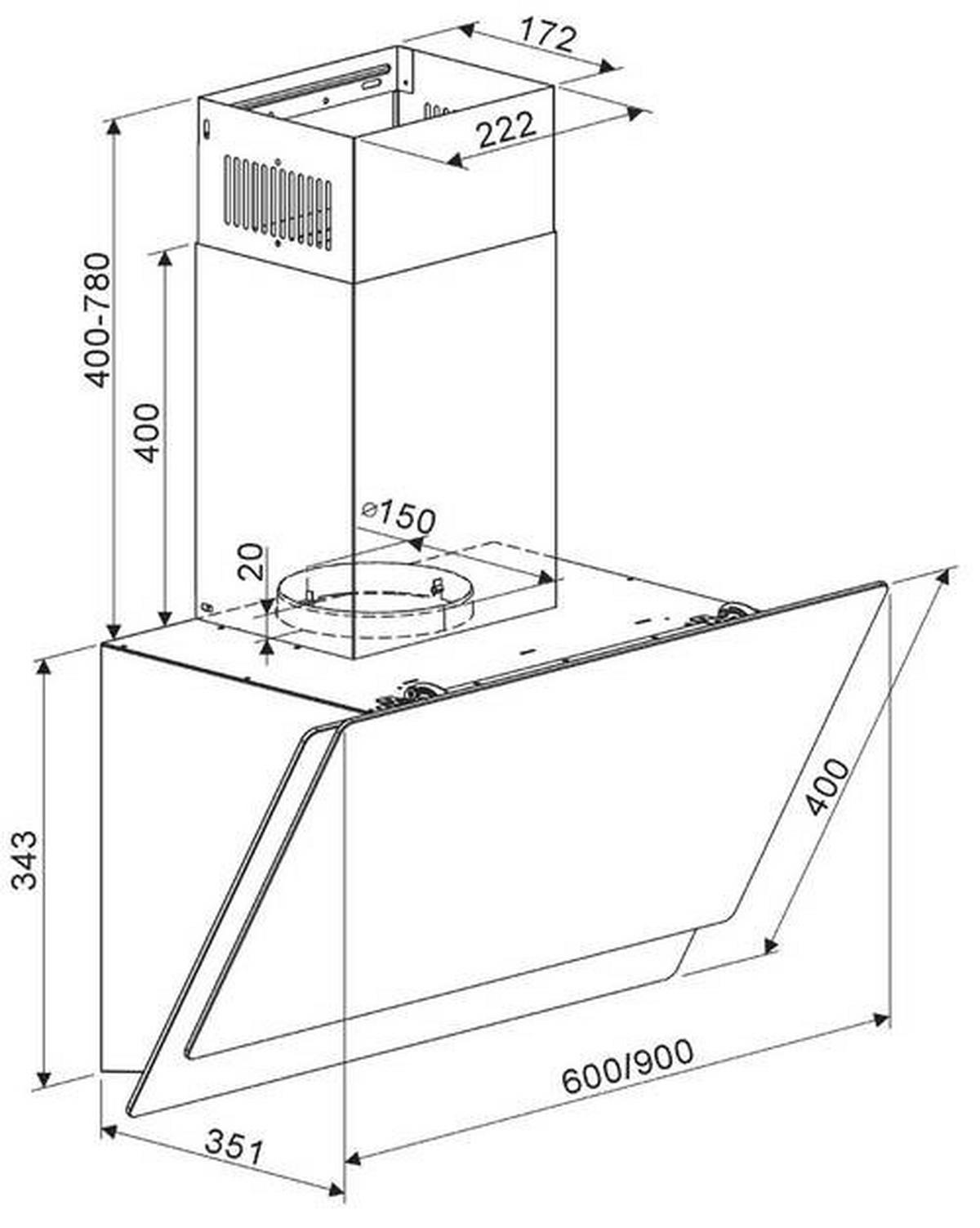 Kuhinjska Napa Selena, 60cm - črna, Trend, kovina/steklo (60/74,3-112,3/31,3cm) - Respekta