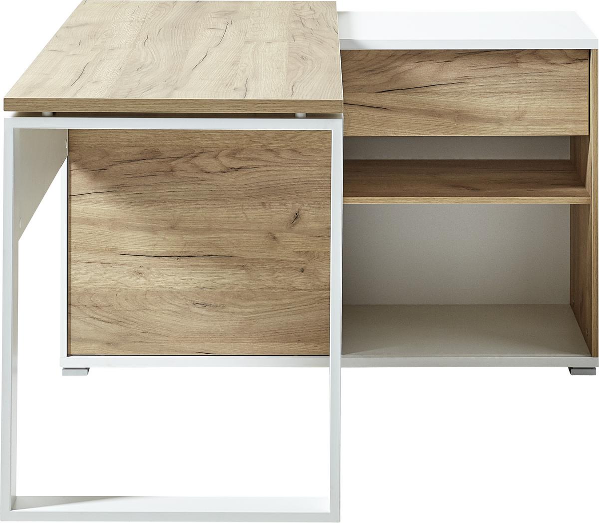 Eckschreibtisch mit Stauraum B 120cm H 117cm GW-Lioni Eiche - Eichefarben/Weiß, Design, Holzwerkstoff/Metall (120/75/117cm) - Germania