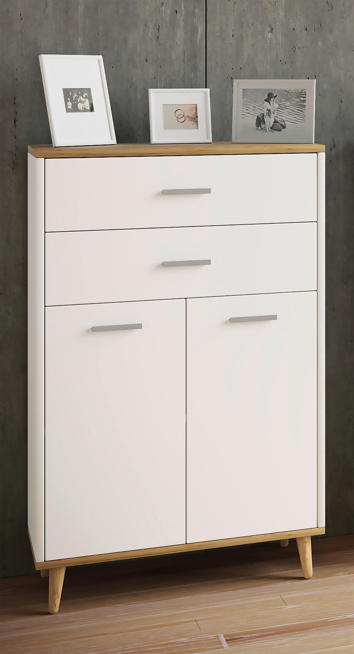 Visoka Komoda Lindas, Bela, Hrast - siva/barve hrasta, Moderno, kovina/leseni material (60/97/28cm) - MID.YOU