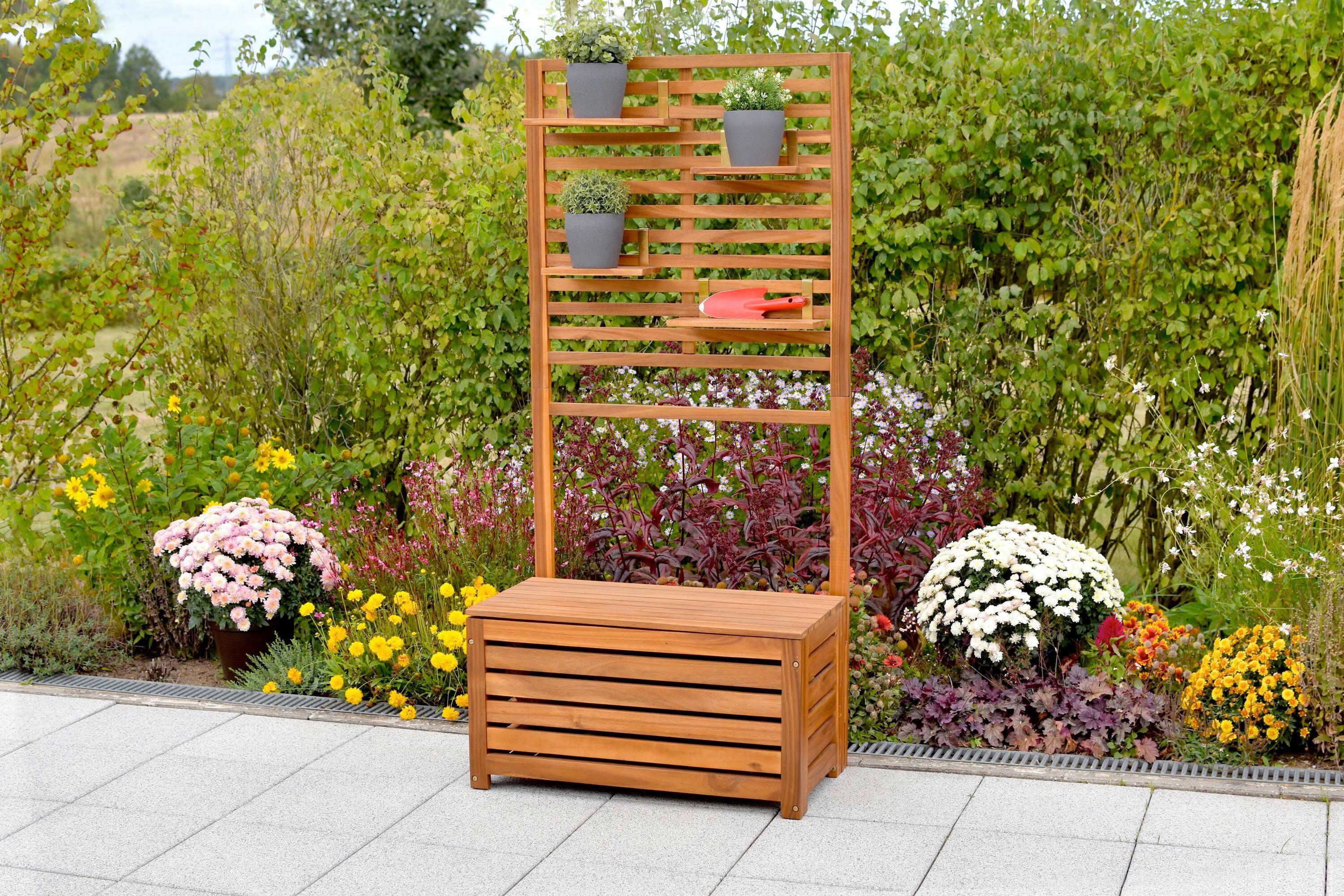 Sichtschutz mit Box Holz - Akaziefarben, KONVENTIONELL, Holz (80/170/45cm) - Gardenson