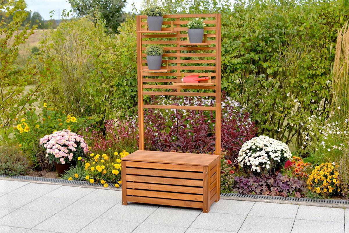 Sichtschutz mit Box Holz - Akaziefarben, KONVENTIONELL, Holz (80/170/45cm) - Gardenson