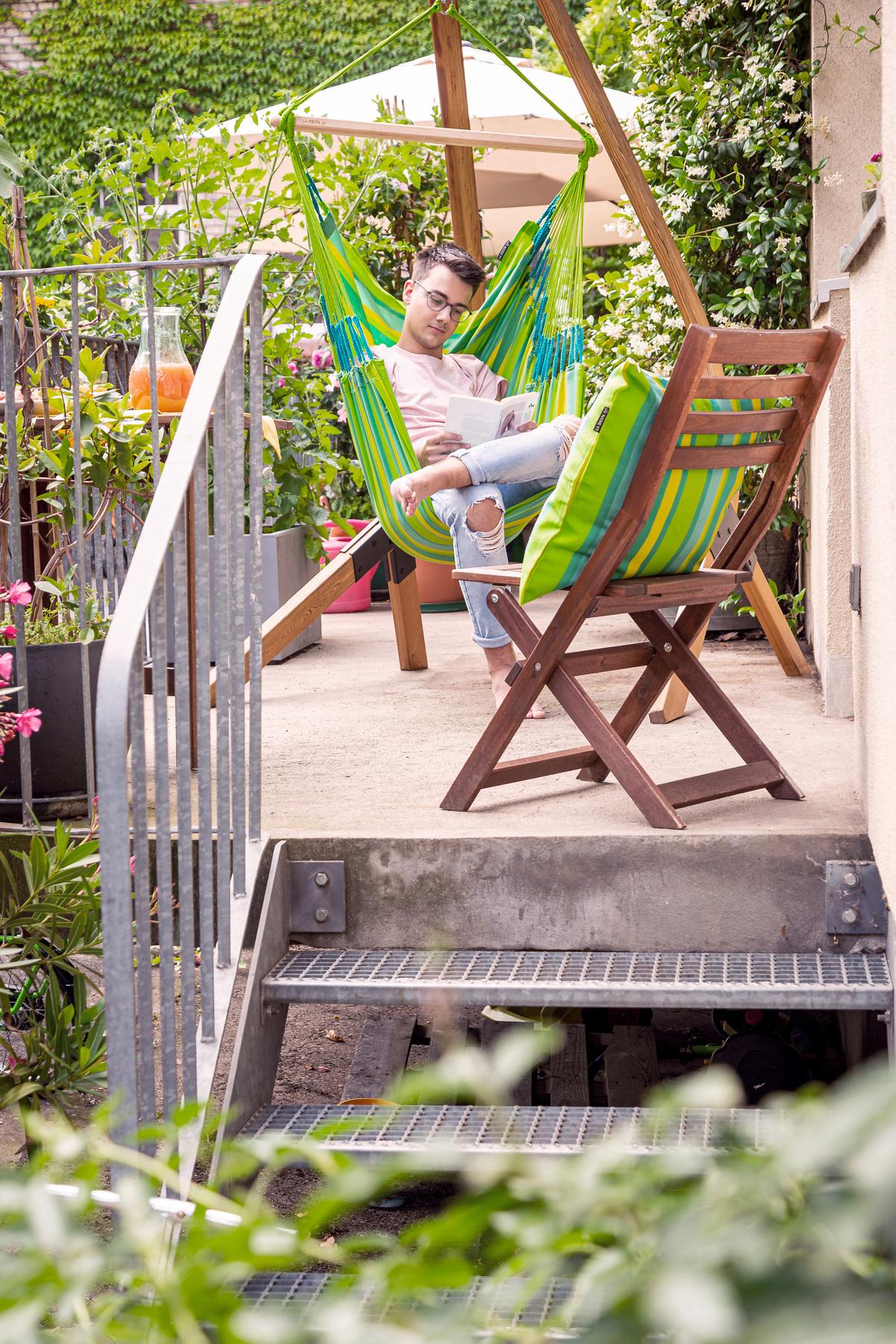 Hängesessel Hammock Chair Echtholz Gelb/Grün - Gelb/Hellgrün, KONVENTIONELL, Holz/Textil (90/145/140cm) - La Siesta