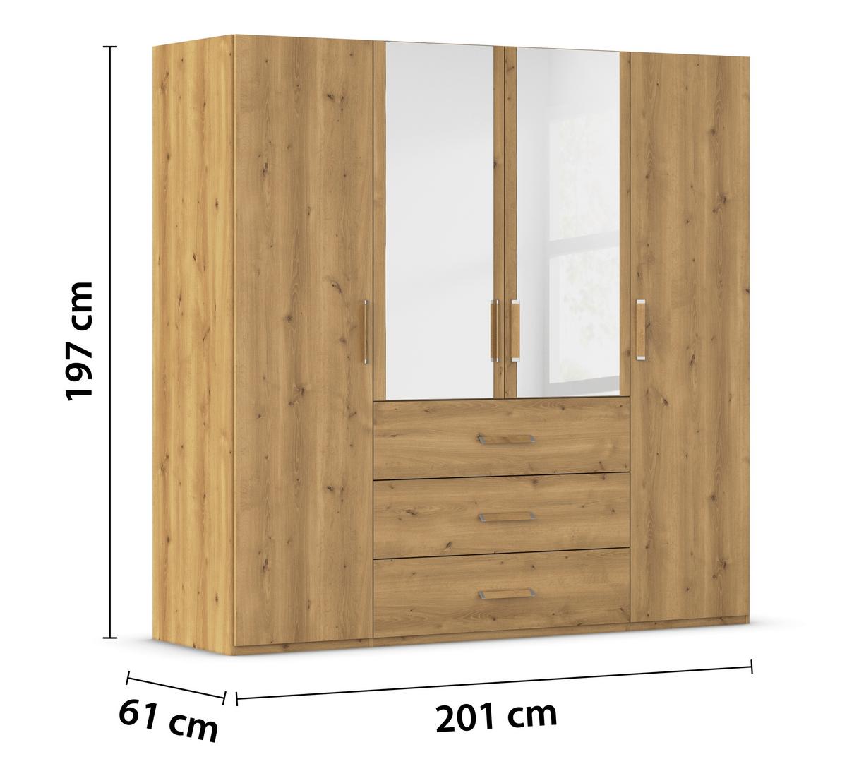 Omara S Klasičnimi Vrati Evelyn, Barva Hrasta - barve hrasta, Design, umetna masa/steklo (201/197/60cm) - Novel