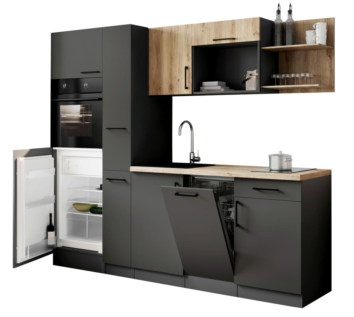 Küchenblock Oliver m. Geräten Grau - Eiche Artisan/Grau, Trend, Holzwerkstoff/Metall (235cm) - Respekta