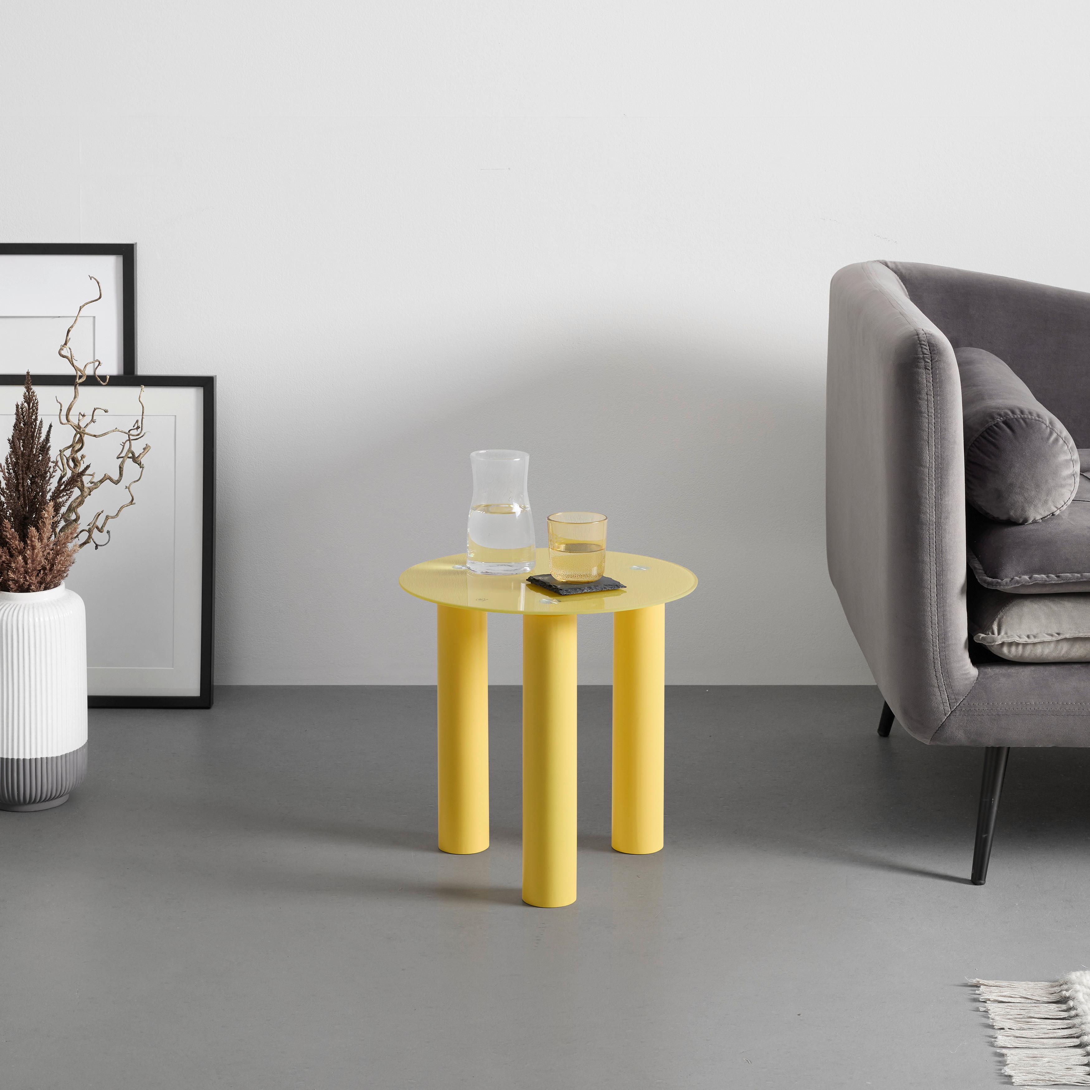 SIDOBORD LARGO -TREND- - gul, Lifestyle, trä/glas (40/40cm) - Premium Living