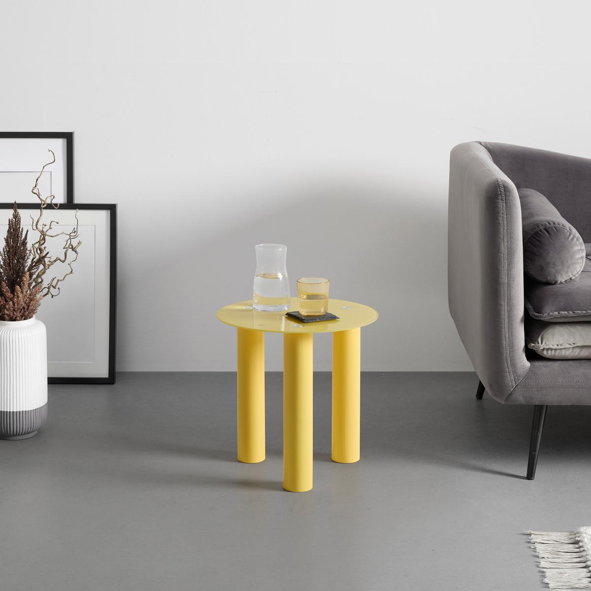 Kisasztal Largo - sárga, Lifestyle, Üveg/fa (40/40/40cm) - Premium Living