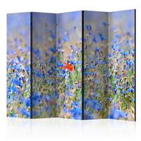 Paravan Flower Garden I, 5-Delni, Akustičen - svetlo modra/svetlo zelena, Basics, umetna masa/tekstil (225/172/3cm) - artgeist