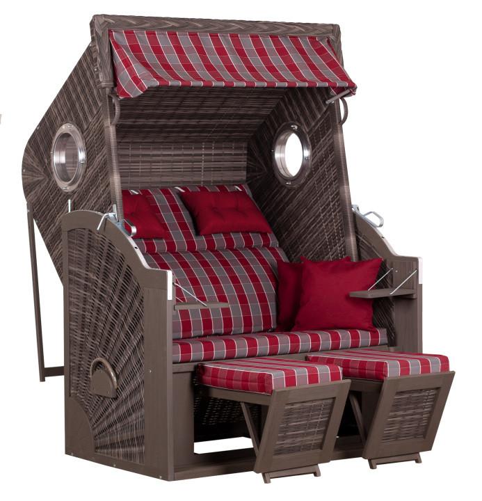 Strandkorb Cliff XL Pinie - Rot/Grau, Basics, Holz/Textil (130/160/80cm)