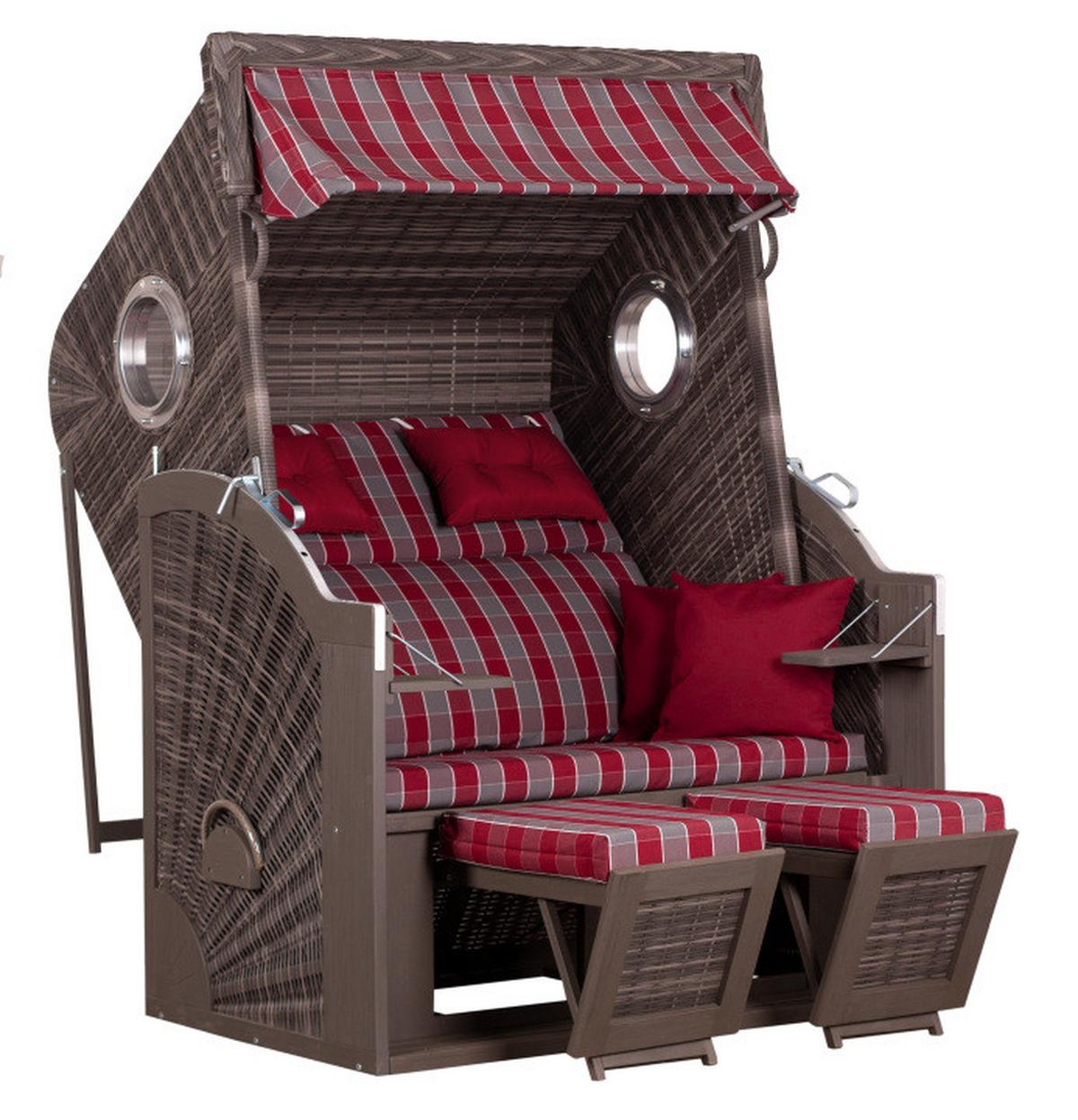 Strandkorb Cliff XL Pinie - Rot/Grau, Basics, Holz/Textil (130/160/80cm)