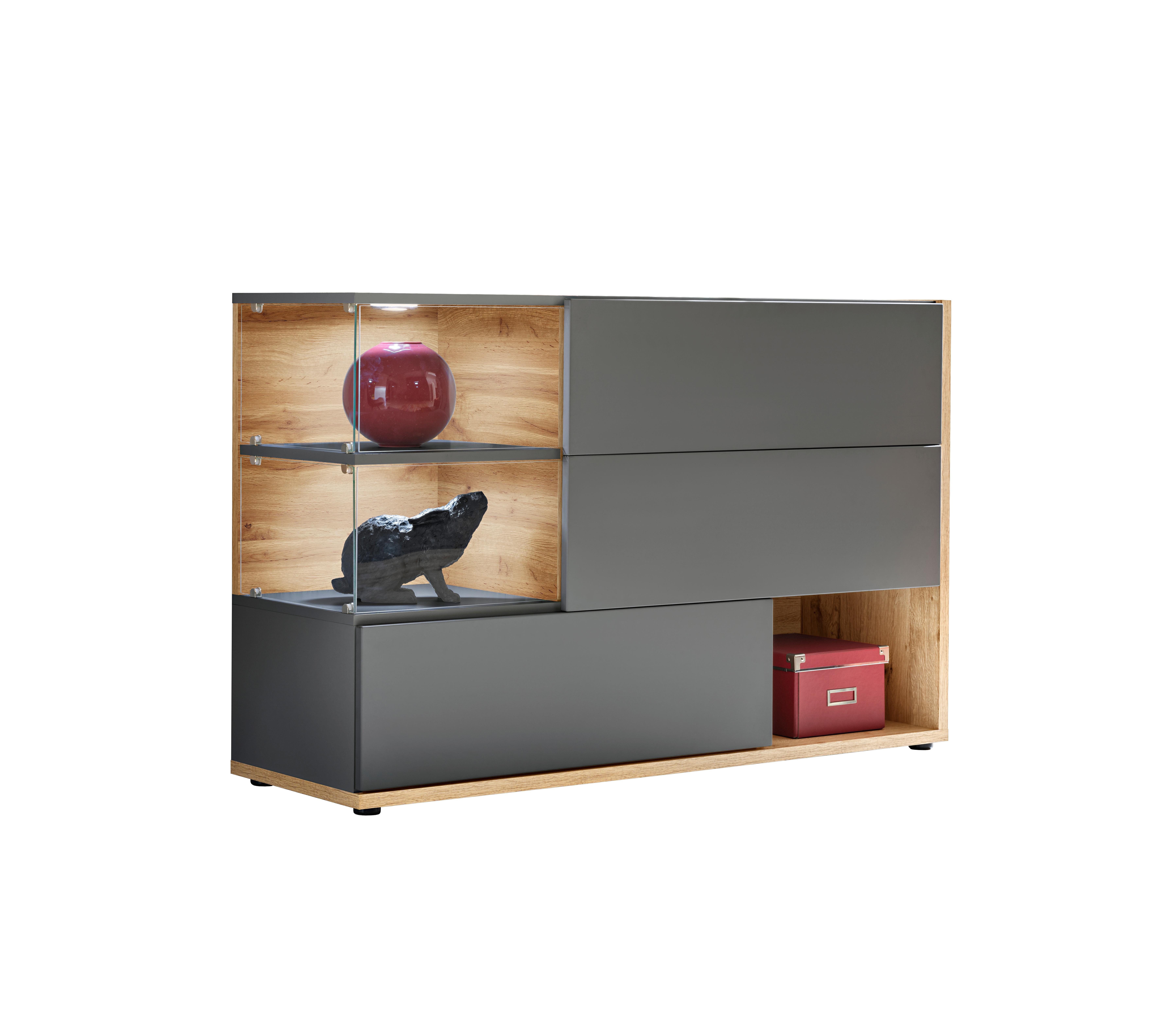Sideboard Silk Anthrazit/Eiche Wotan - Anthrazit/Eiche Wotan, MODERN, Glas/Holzwerkstoff (120/77/40cm) - P & B