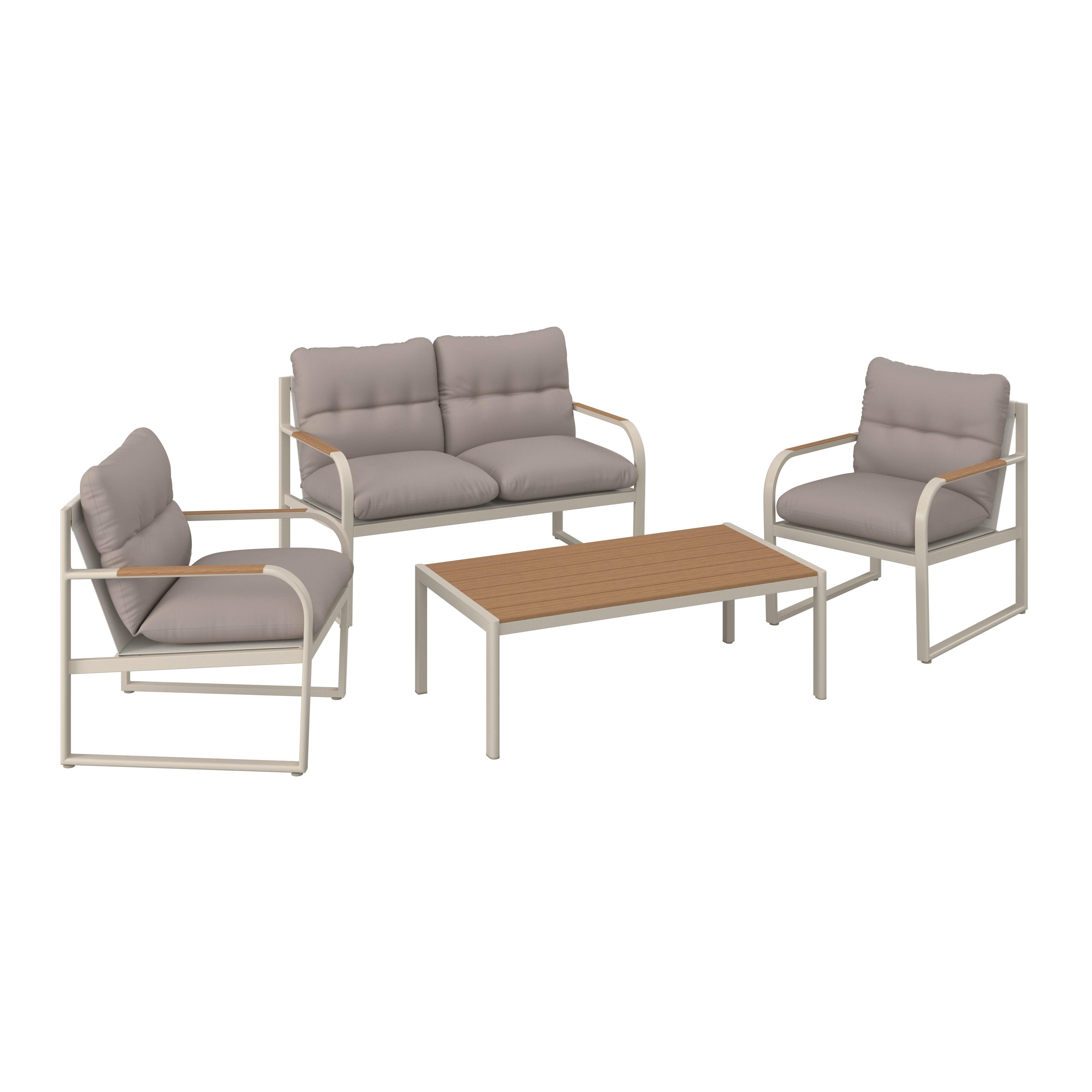 Loungegarnitur Florenz 1 Hellgrau/Teakfarben, 4-teilig - Hellgrau/Teakfarben, MODERN, Kunststoff/Textil - Mömax