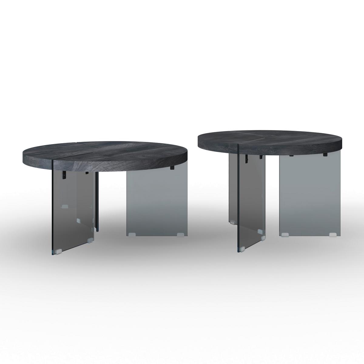 Couchtisch Moreno 2er Set Grau - Dunkelgrau/Grau, MODERN, Glas/Holzwerkstoff (80/42,5cm) - Bessagi Home