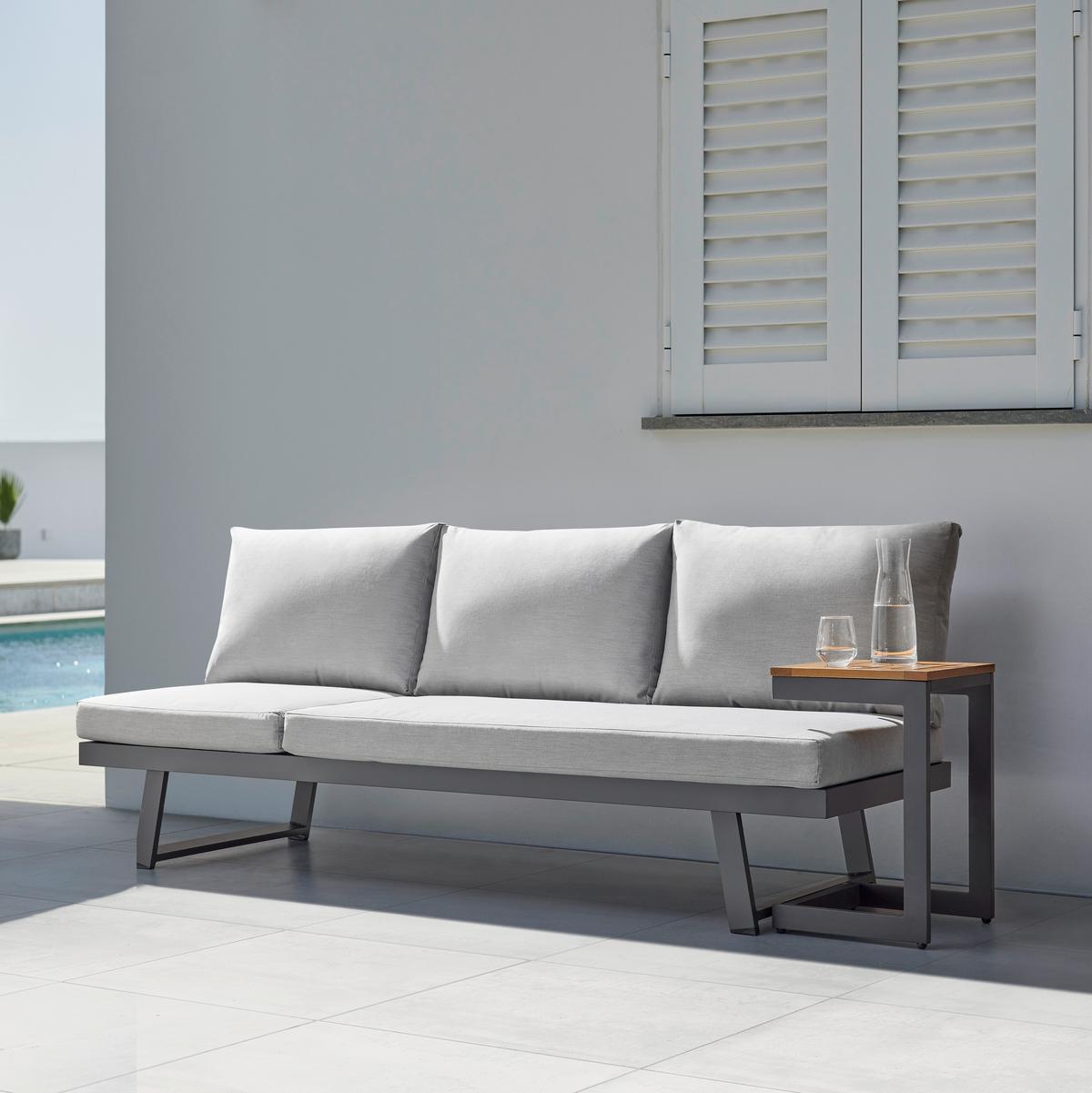 Gartenliege Loan Grau Holz Metall/Outdoorstoff +Tisch - Dunkelgrau/Anthrazit, MODERN, Holz/Textil (210/84/78cm) - Bessagi Garden