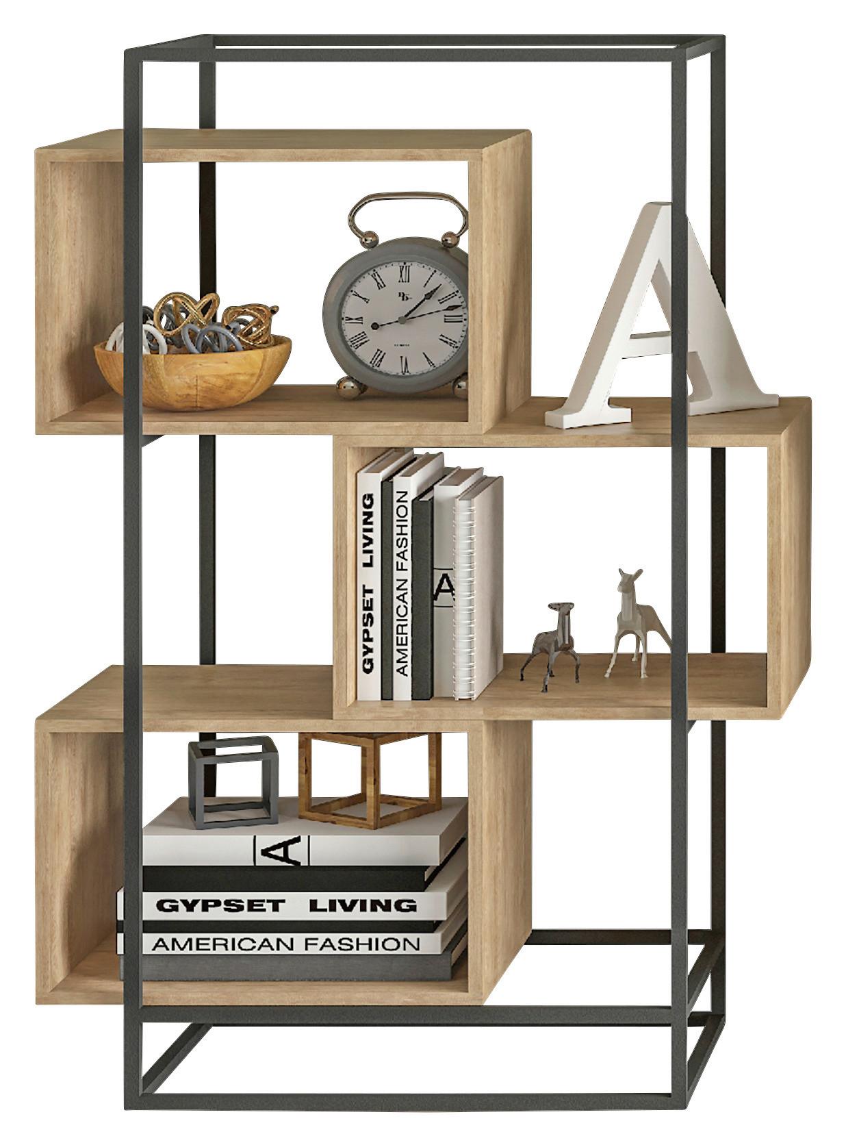 Regal in Schwarz/Naturfarben - Schwarz/Naturfarben, Modern, Holzwerkstoff/Metall (80/126/33cm) - Mömax