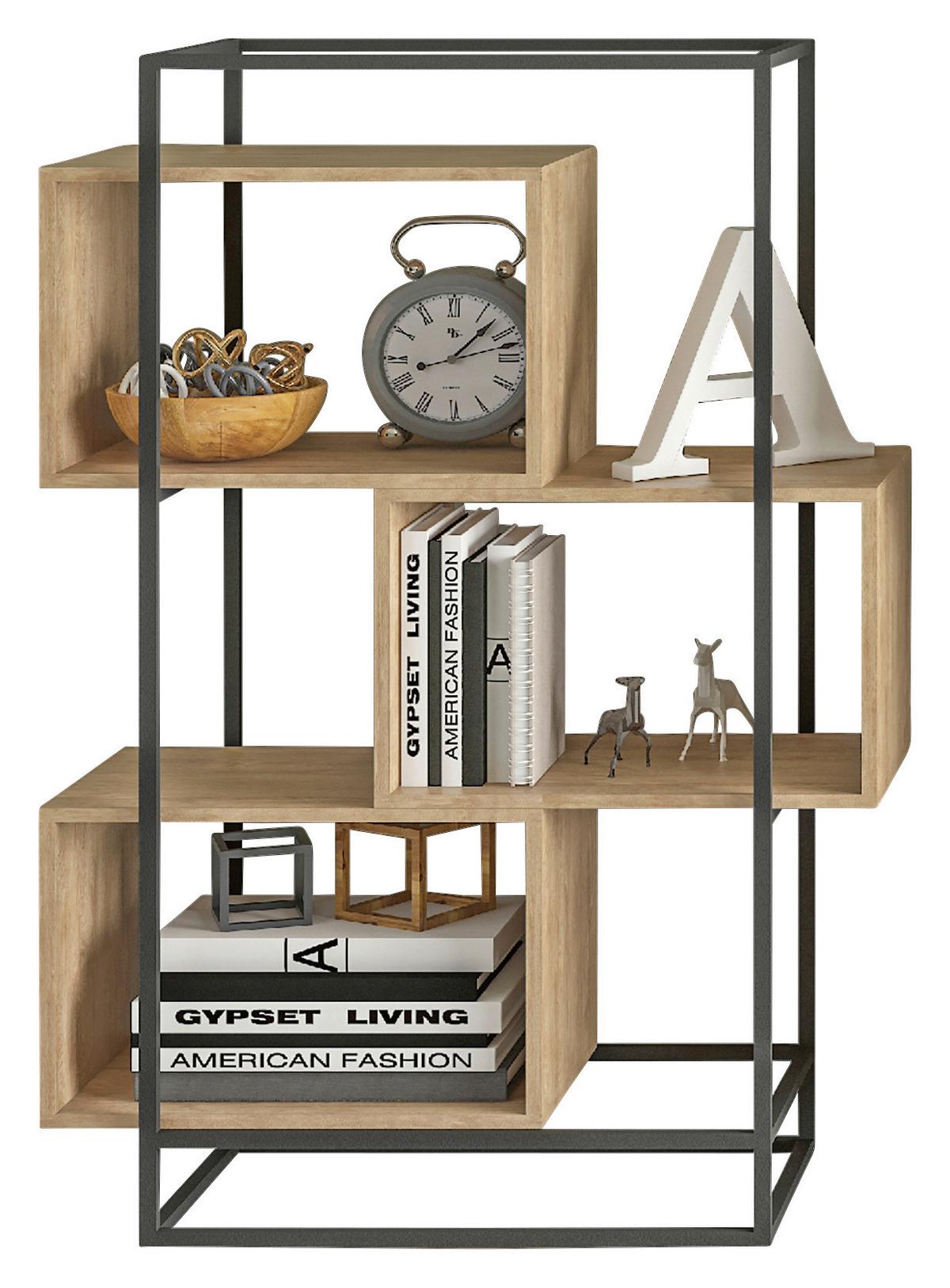 Regal in Schwarz/Naturfarben - Schwarz/Naturfarben, MODERN, Holzwerkstoff/Metall (80/126/33cm) - Mömax
