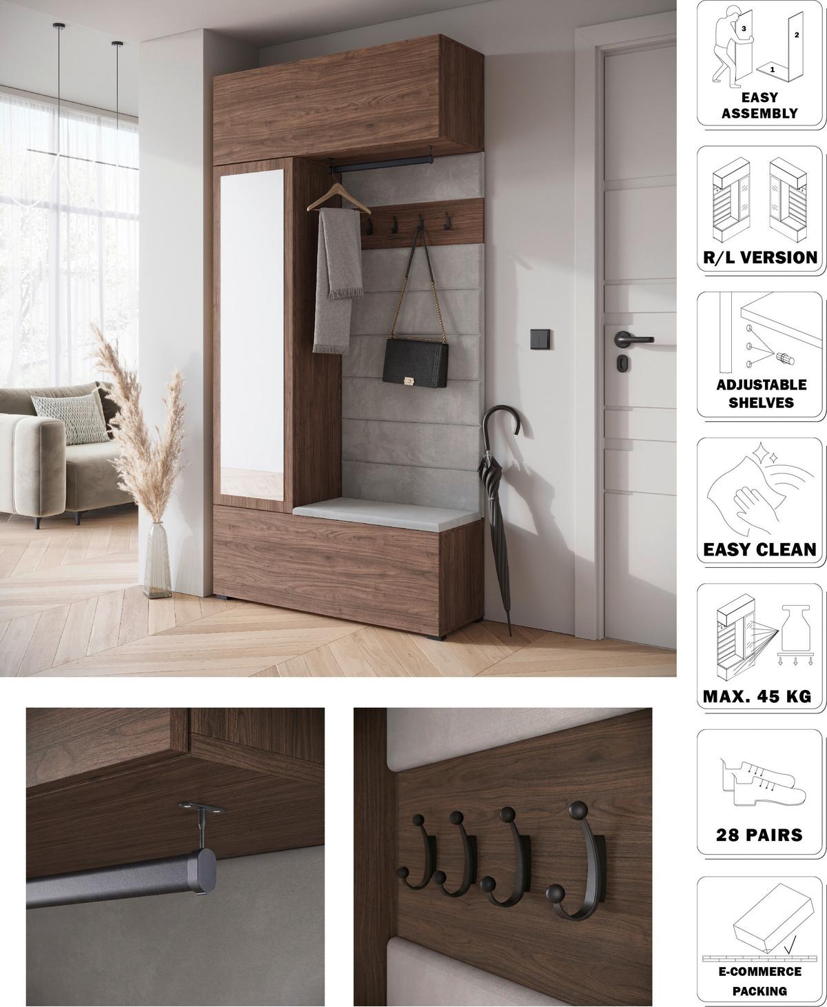 Ansamblu de hol TEJO - culoare lemn de nuc, Trend, material pe bază de lemn (115/231,9/37,5cm) - P & B