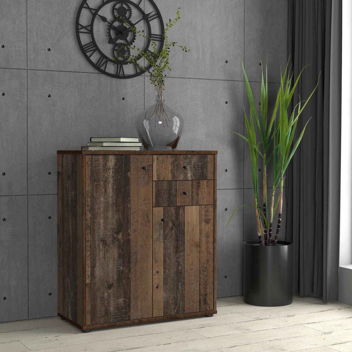 Komoda Tempra 2, Rjava - temno rjava/sivorjava, Design, leseni material (73,7/85,5/34,8cm)