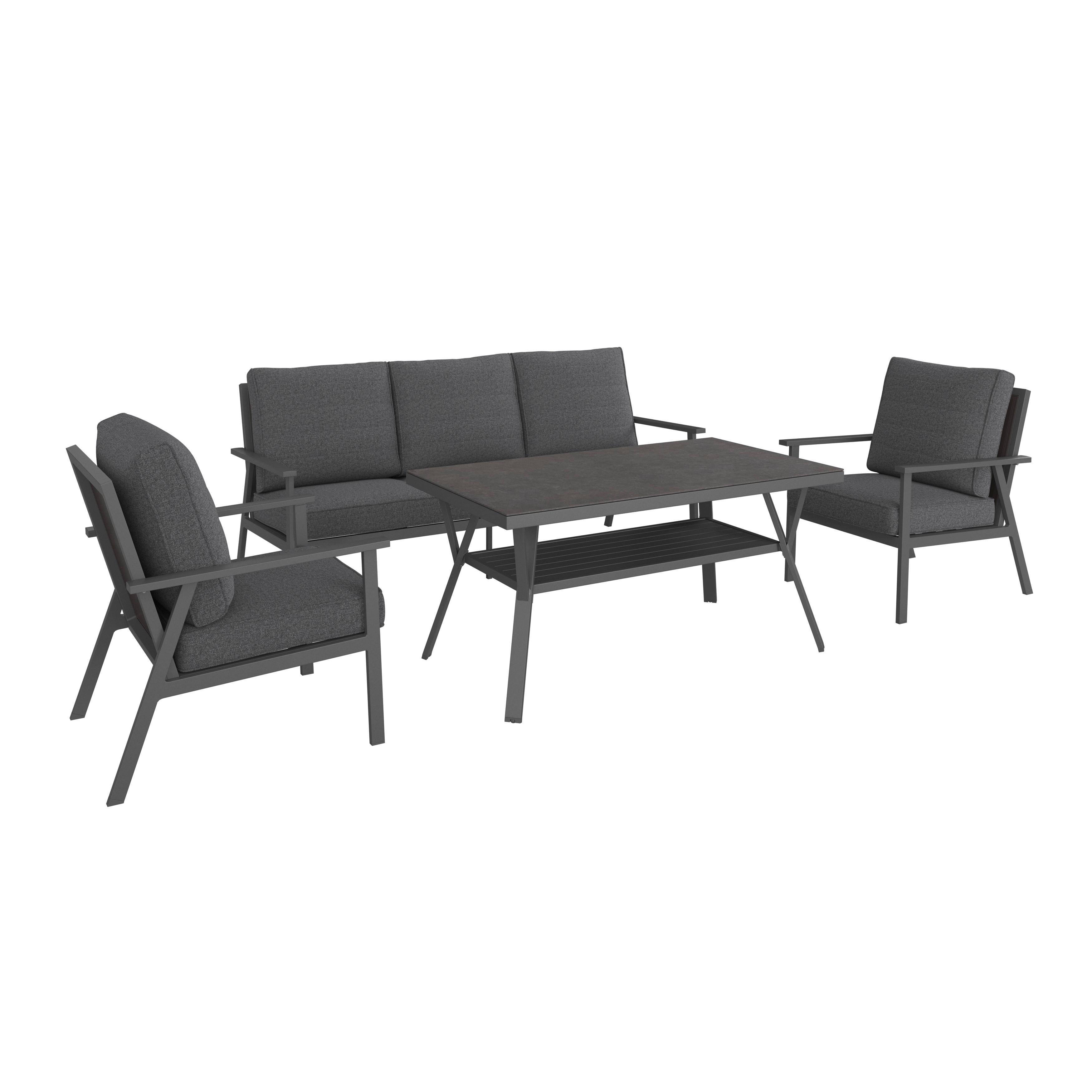 Lounge Garnitura Genua, Črna, Antracit, 4-Delno - črna/antracit, Moderno, kovina/steklo - Beldano