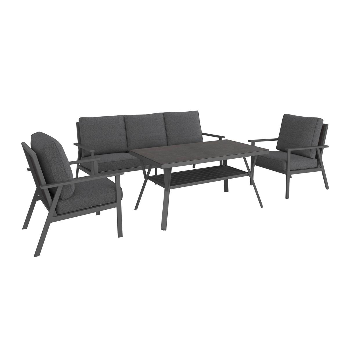 Lounge Garnitura Genua, Črna, Antracit, 4-Delno - črna/antracit, Moderno, kovina/steklo - Beldano