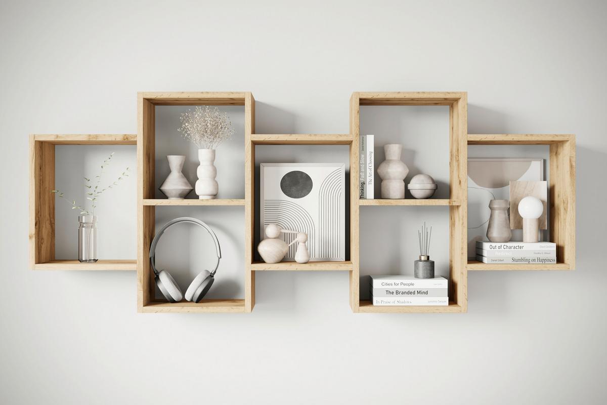 Stenski Regal Trio, Barva Hrasta - hrast wotan, Basics, leseni material (160,8/65cm) - P & B