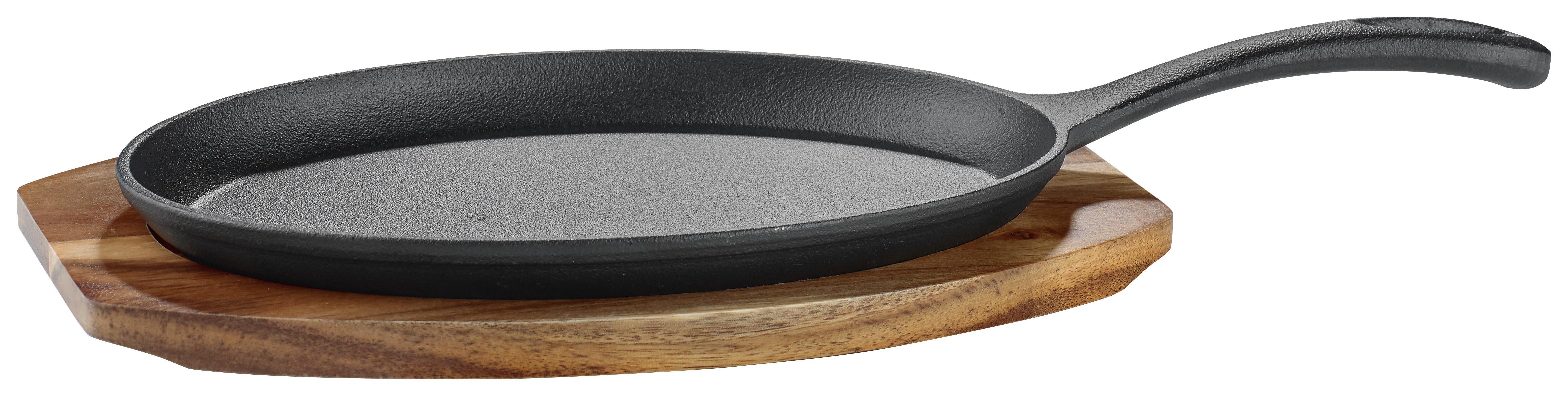 Bratpfanne Steaky inkl. Servierbrett - Schwarz/Naturfarben, Konventionell, Holz/Metall (37,5/18,5/3,5cm) - Mömax