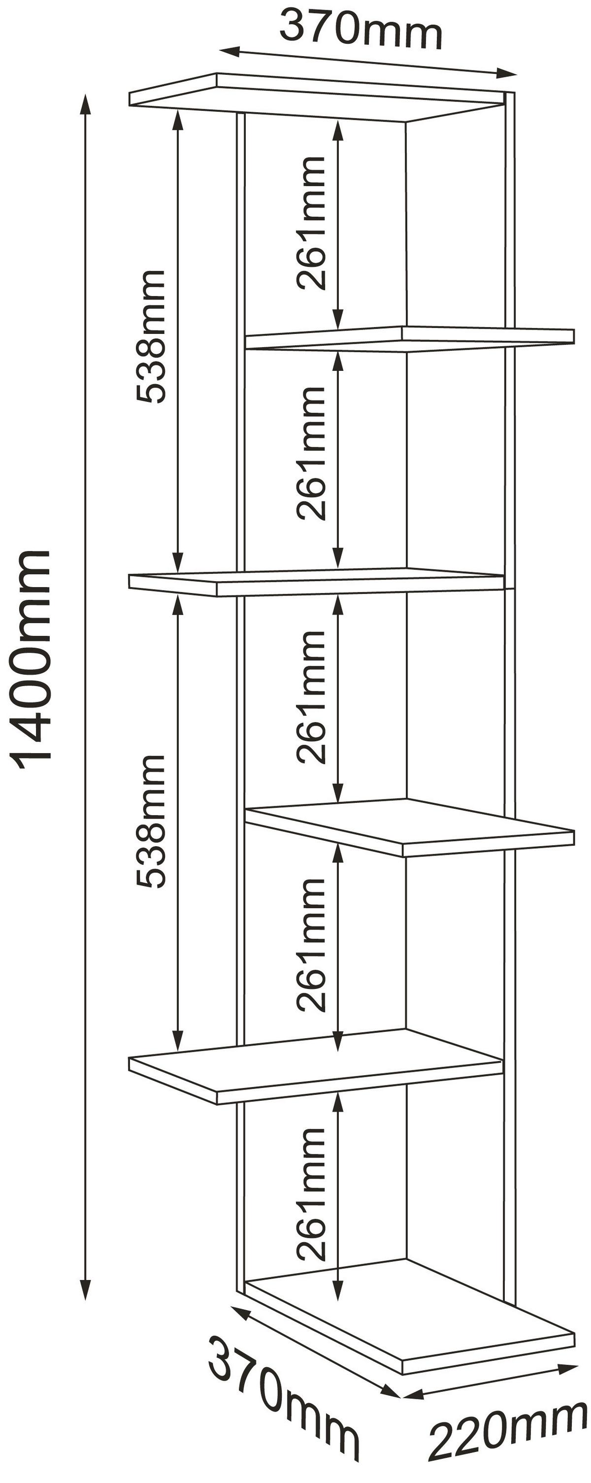 Eckregal BALOS XL Schwarz ca. 37x140x37 cm - Honigeiche/Schwarz, LIFESTYLE, Holzwerkstoff (37/140/37cm) - MID.YOU