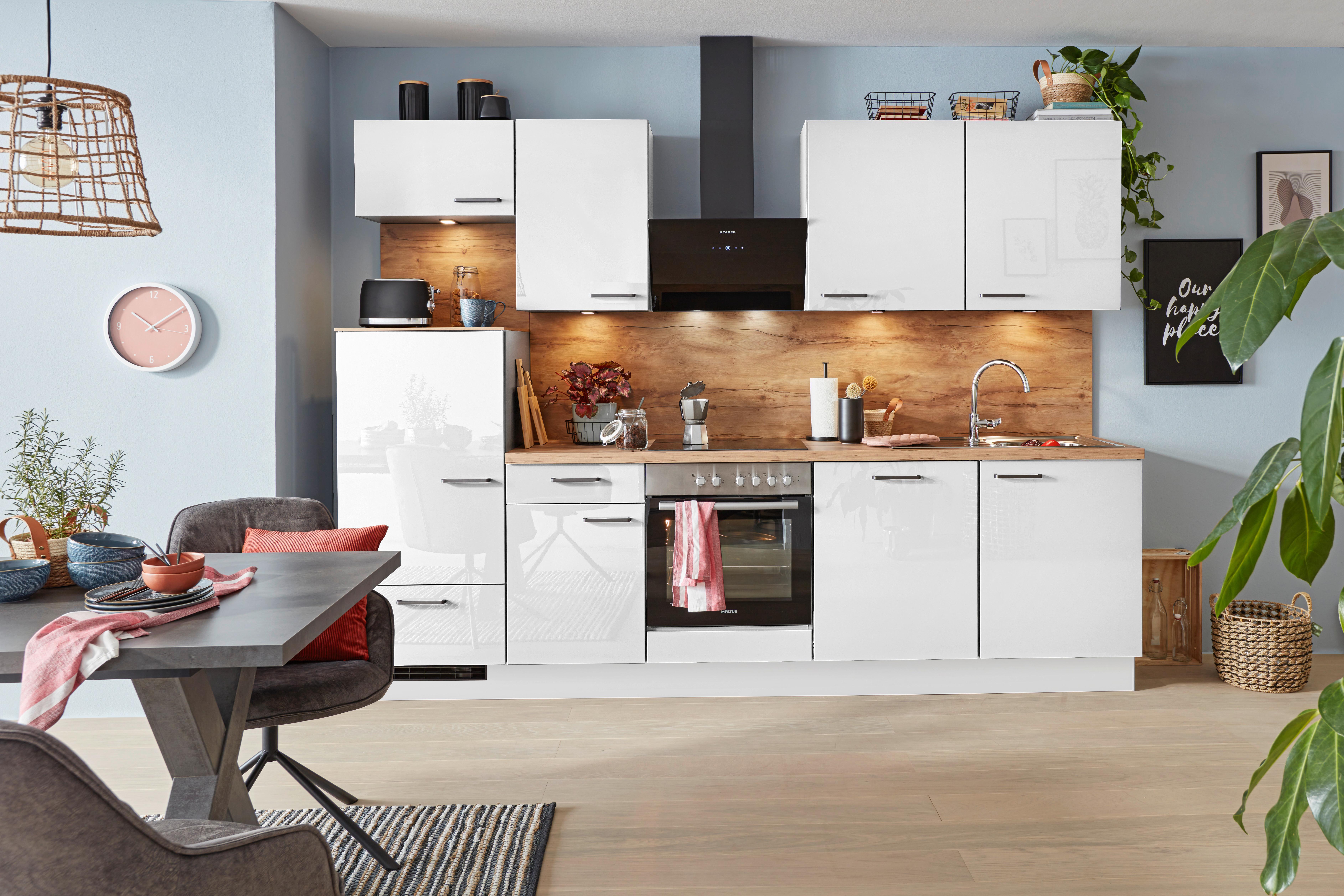 Küchenblock inkl. 4 E-Geräte Flash weiß - Eichefarben/Titanfarben, MODERN, Holzwerkstoff/Metall (290cm) - Nobilia