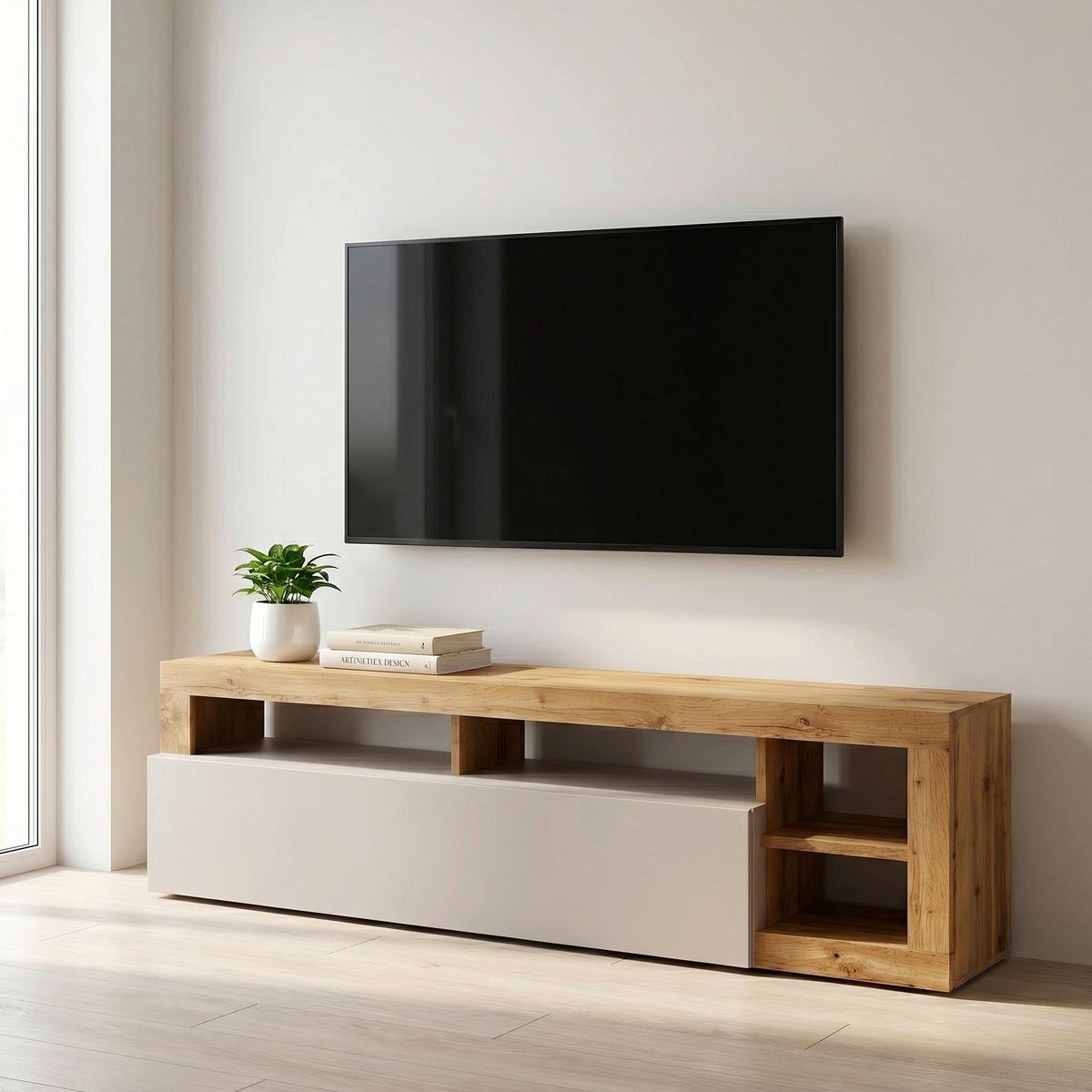 Comodă TV DALLAS - cașmir/stejar Artisan, Konventionell, material pe bază de lemn (184/58/42cm) - Modern Living