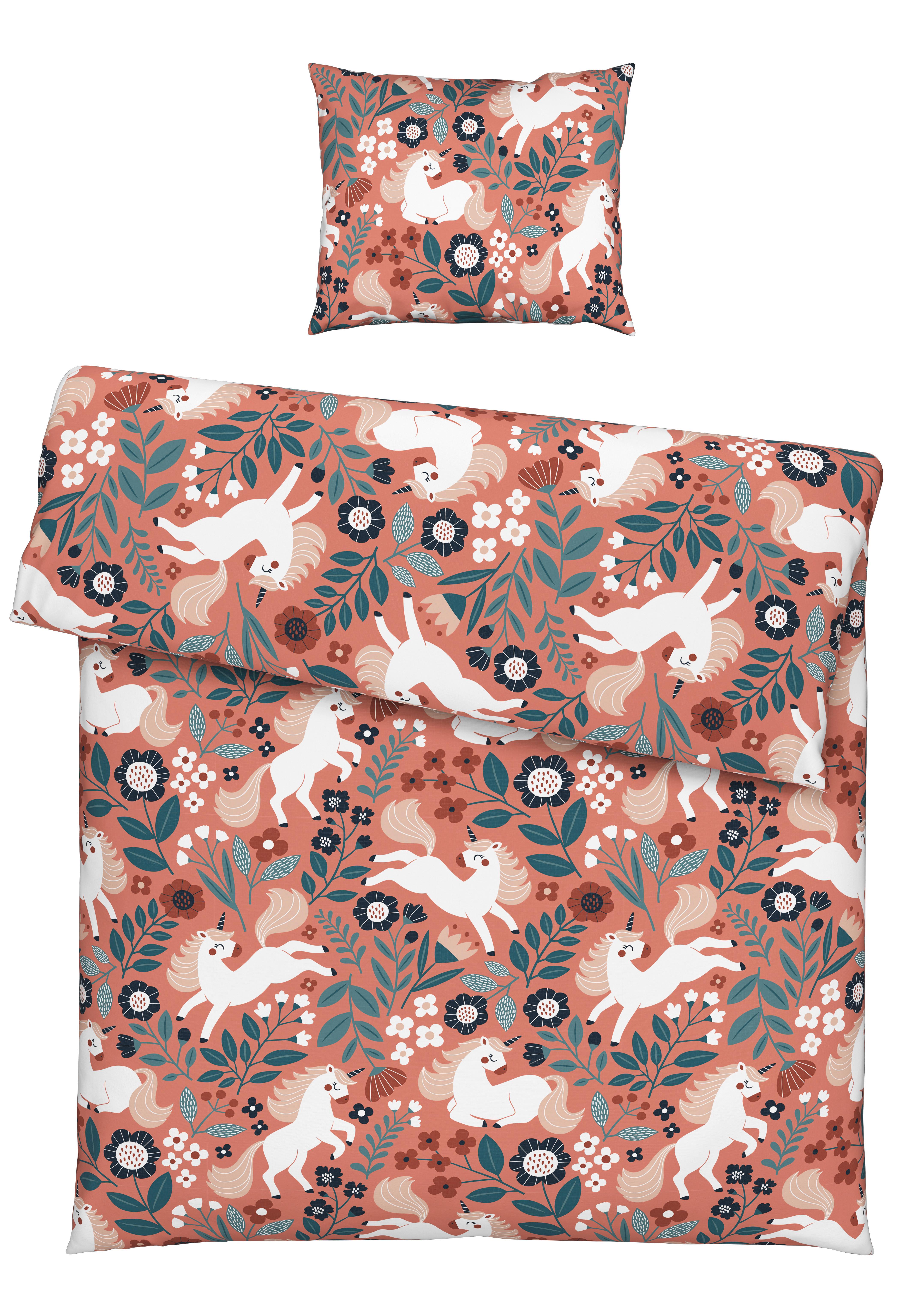 Jugendbettwäsche Einhorn ca. 160x210cm - Dunkelrosa, Modern, Textil (160/210cm) - Modern Living