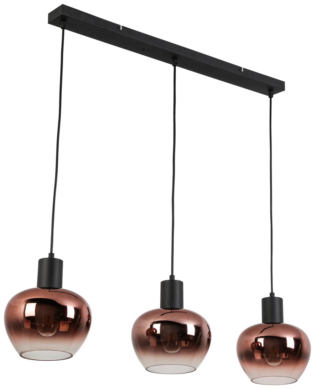 Hängeleuchte Schön Kupferfarben max. 40 Watt - Schwarz/Kupferfarben, MODERN, Glas/Kunststoff (86/18/120cm) - Mömax