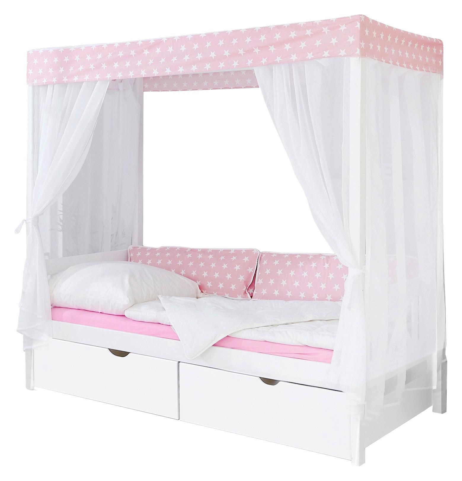 Postelja Z Baldahinom Lino, 90x200, Bela, Roza, 2 Predala - roza/bela, Moderno, les (90/200cm) - MID.YOU